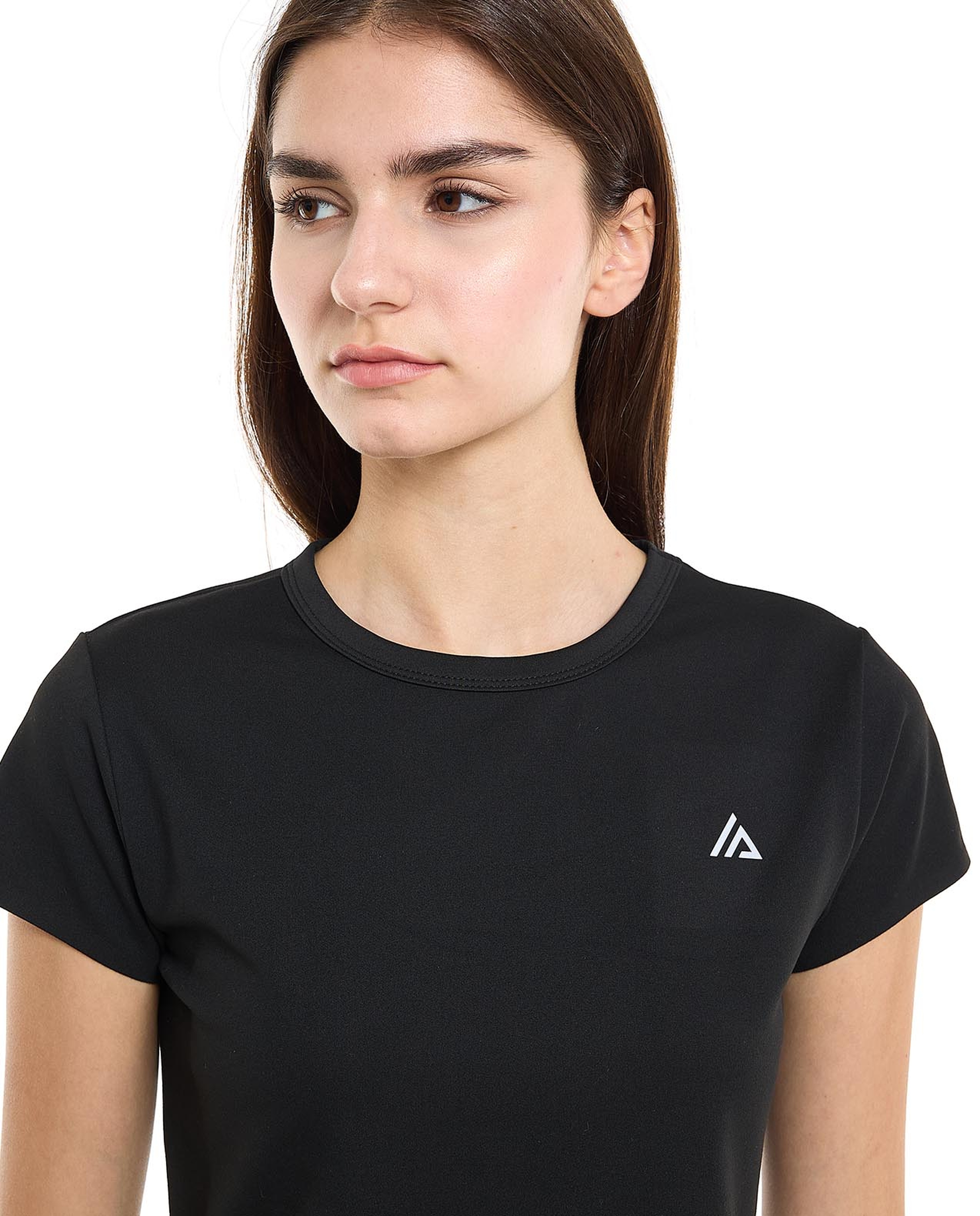 Logo Detail Active Crop Top with Crew Neck and Short Sleeves