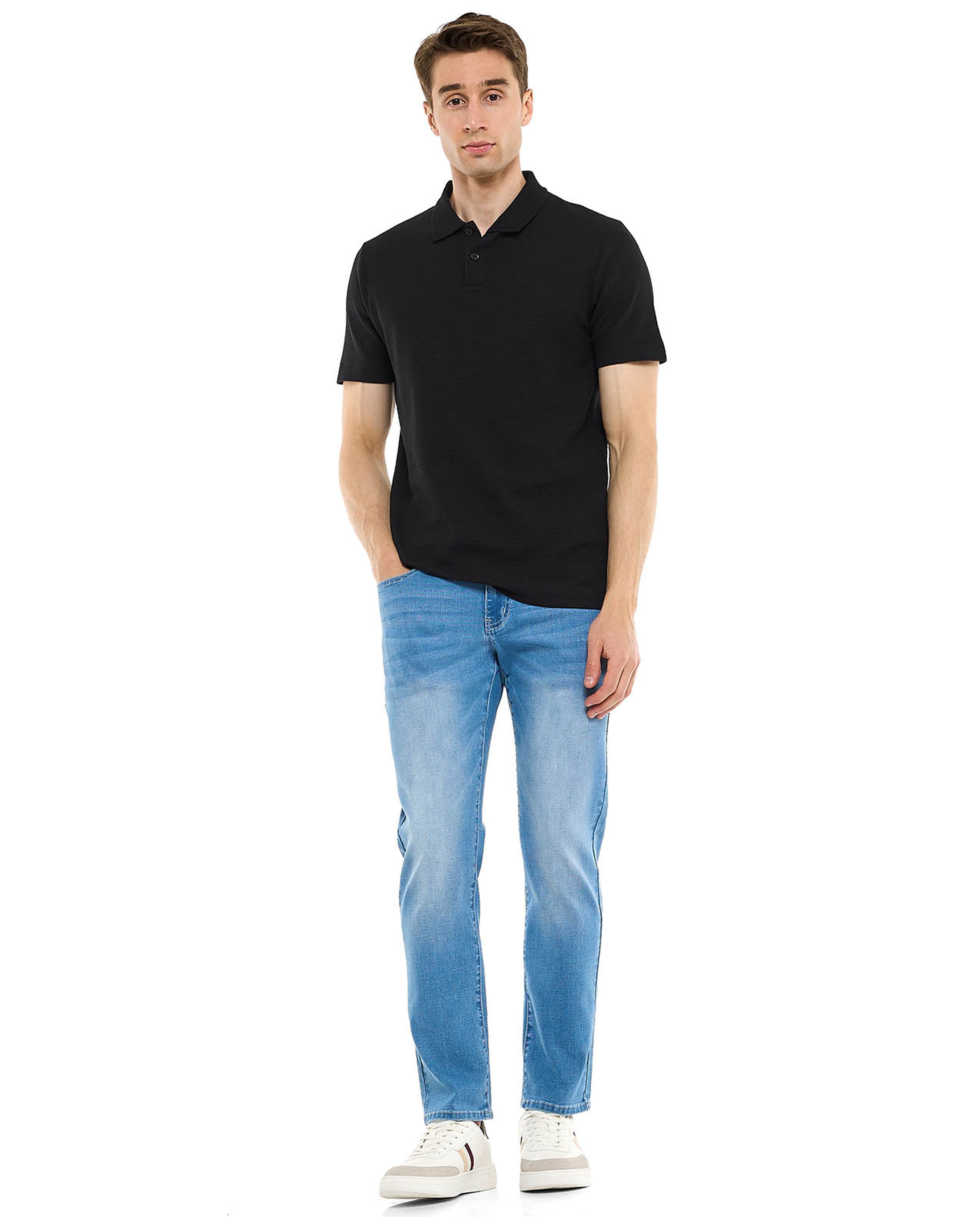Faded Slim Fit Jeans with Button Closure