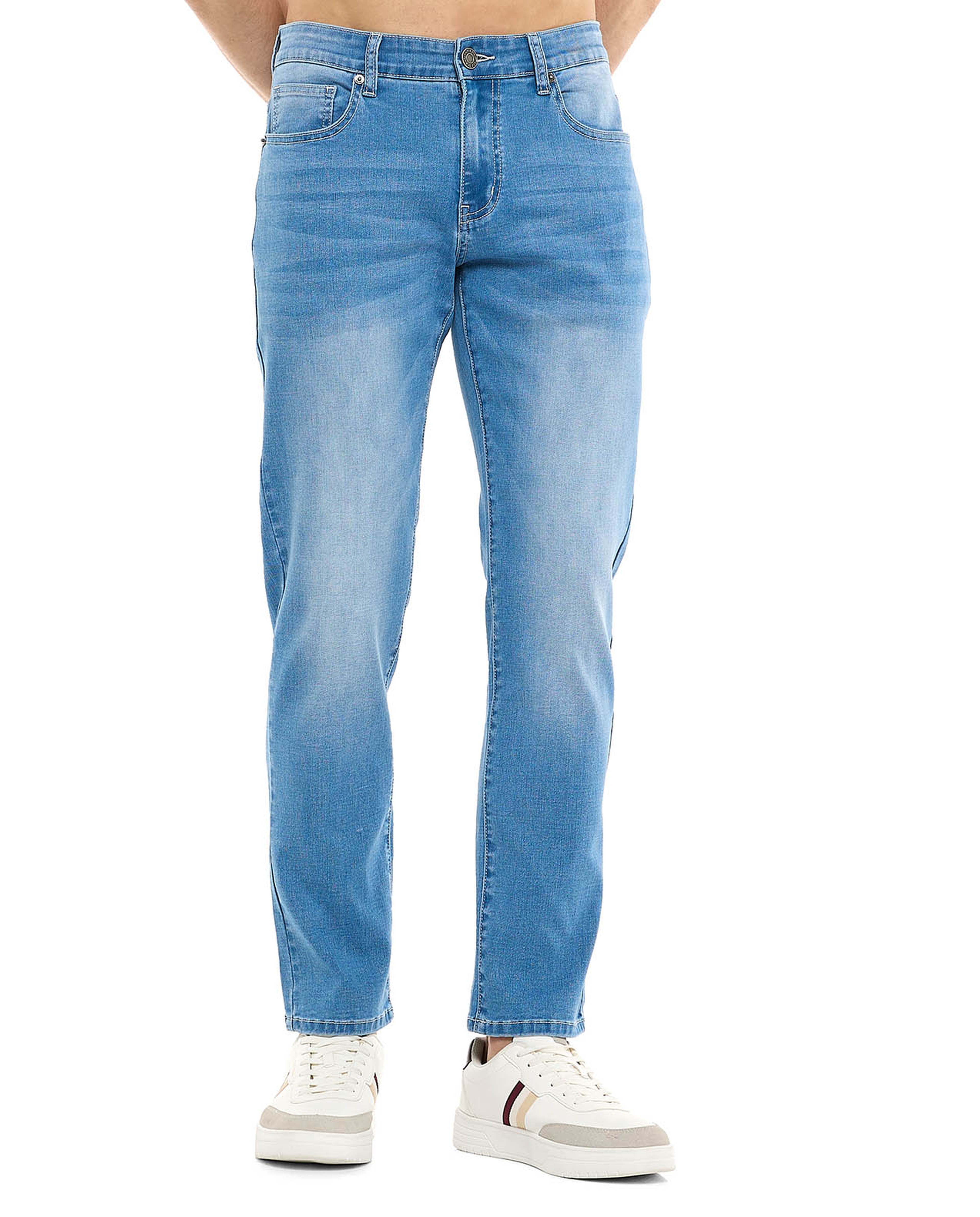 Faded Slim Fit Jeans with Button Closure