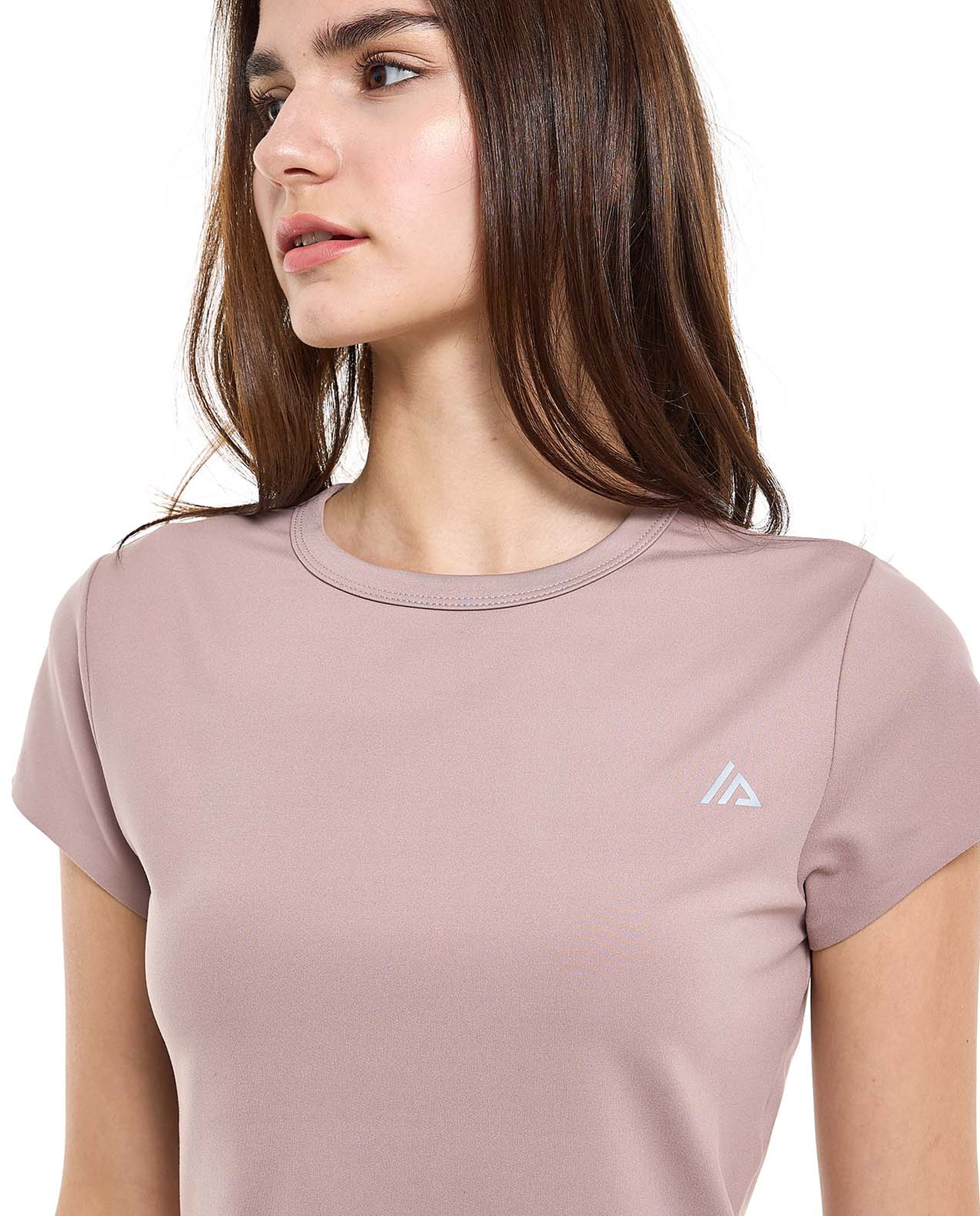 Logo Detail Active Crop Top with Crew Neck and Short Sleeves