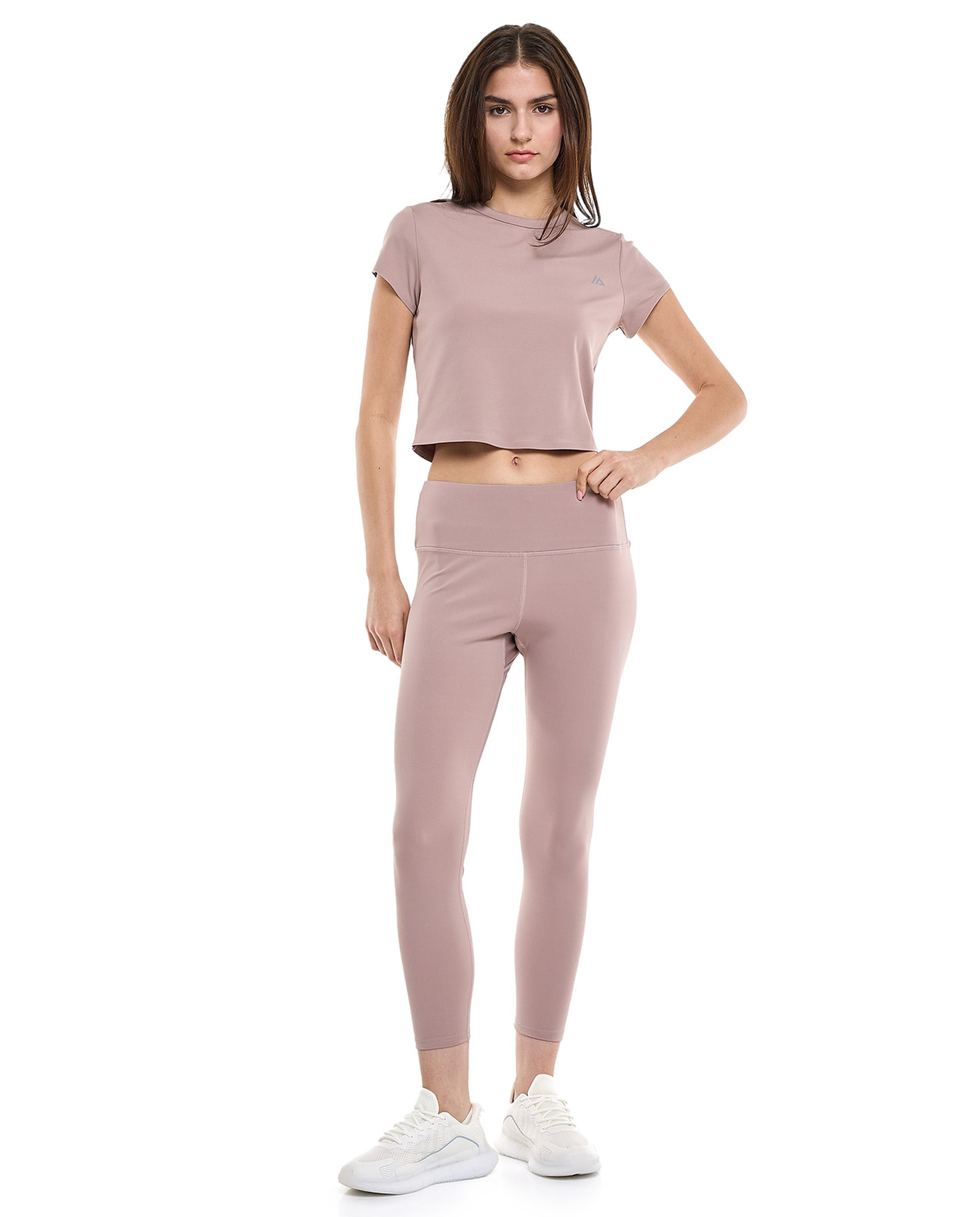 Logo Detail Active Crop Top with Crew Neck and Short Sleeves