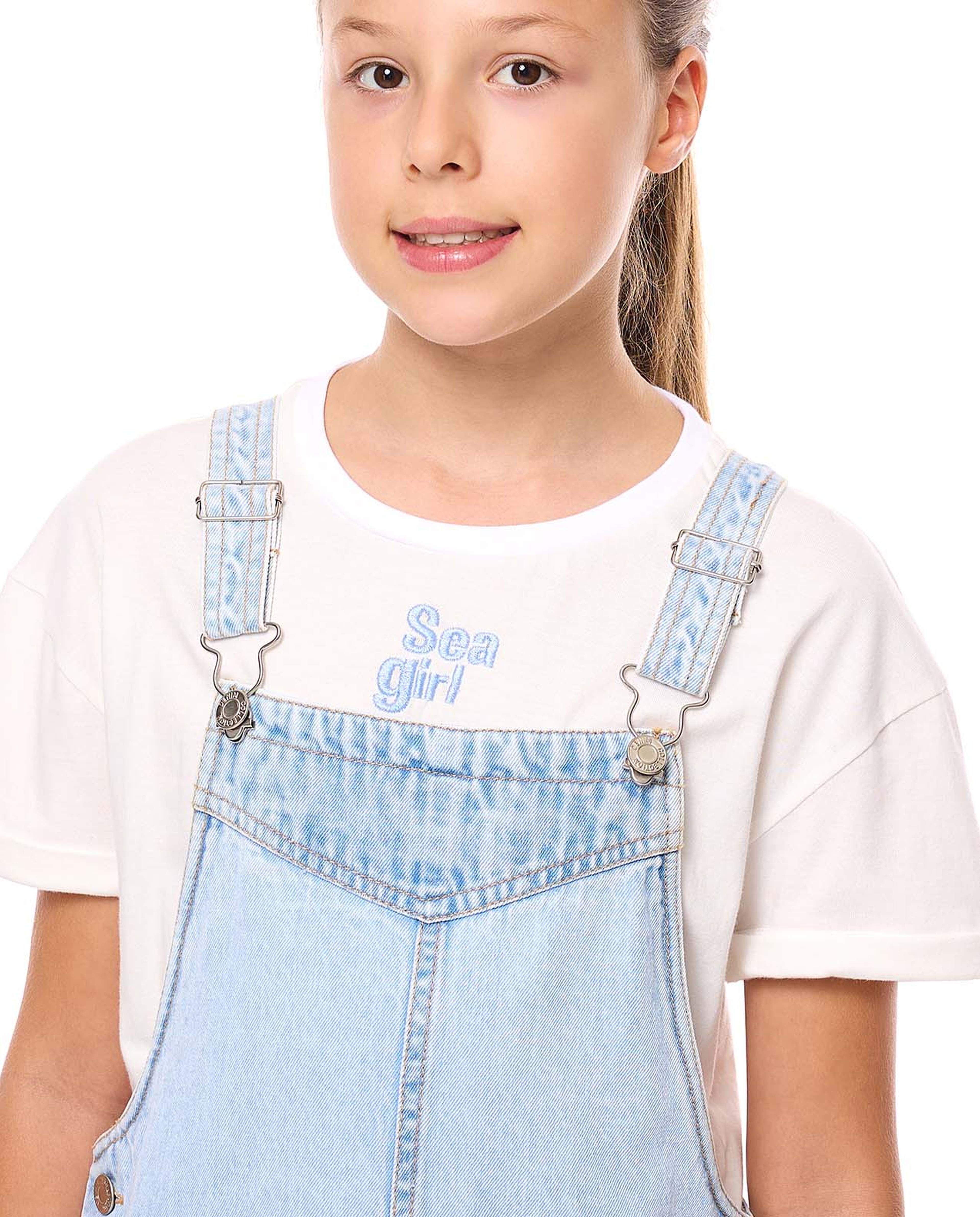 Embroidered T-Shirt and Dungaree Dress Set