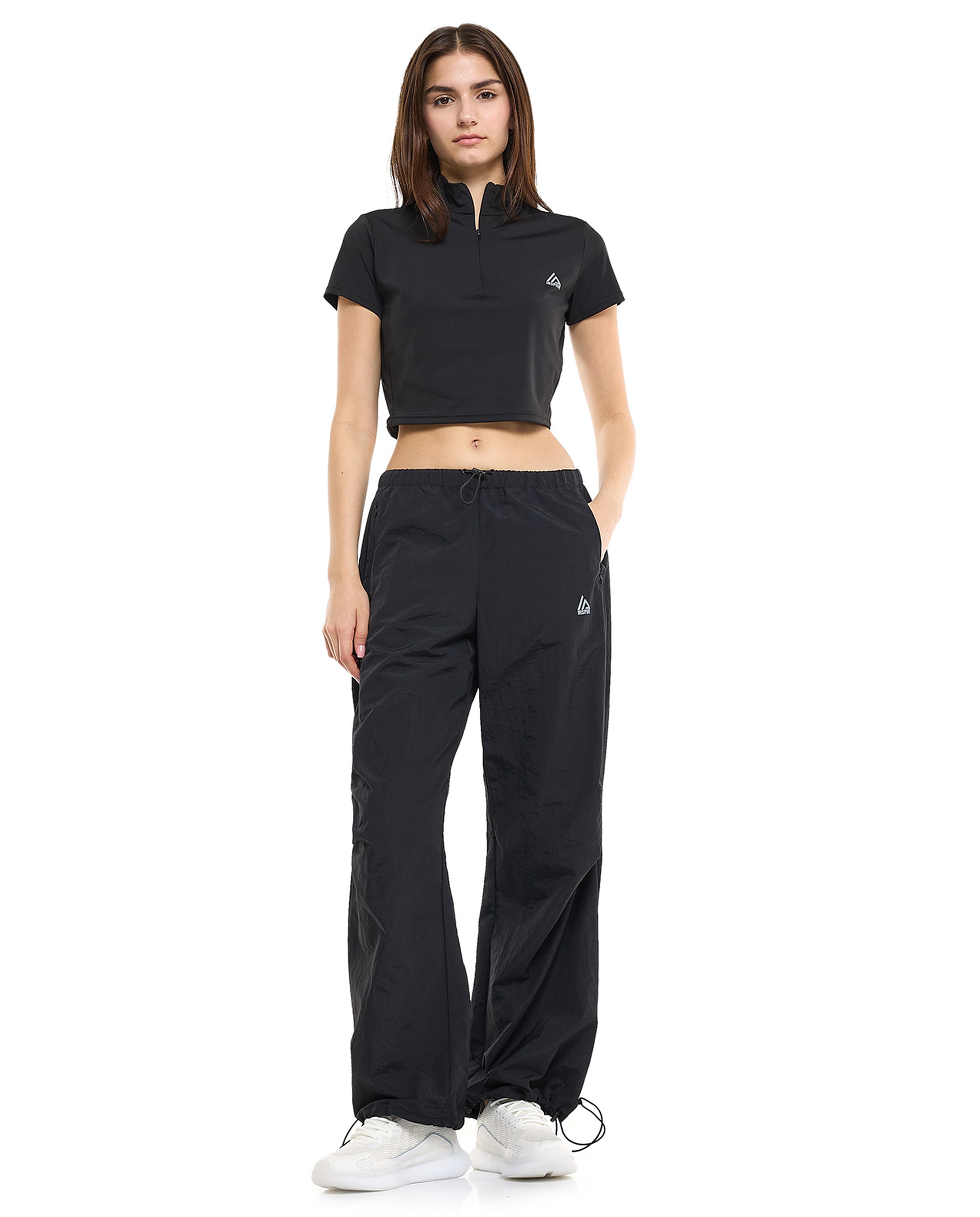 Logo Detail Active Crop Top with High Neck and Short Sleeves