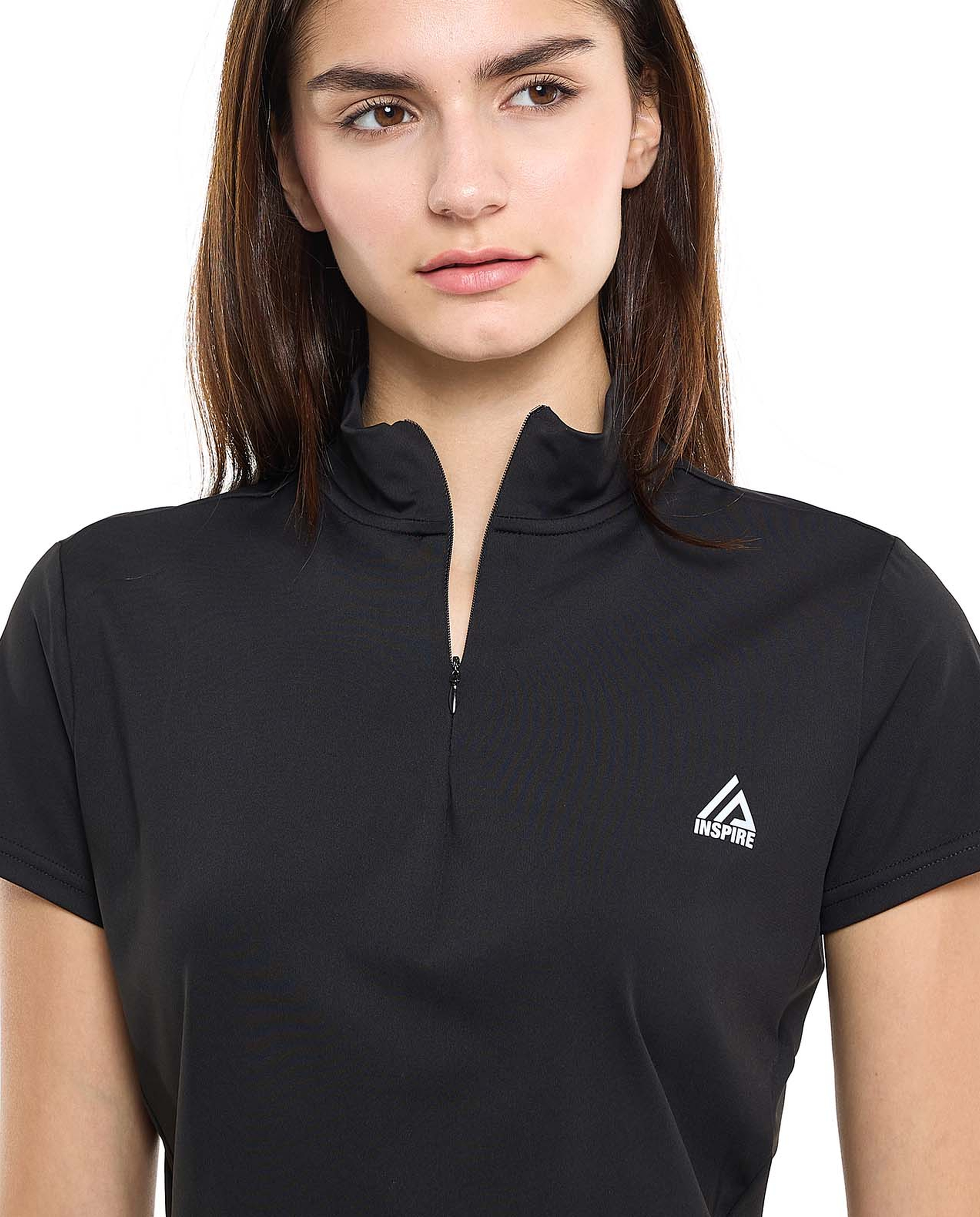 Logo Detail Active Crop Top with High Neck and Short Sleeves