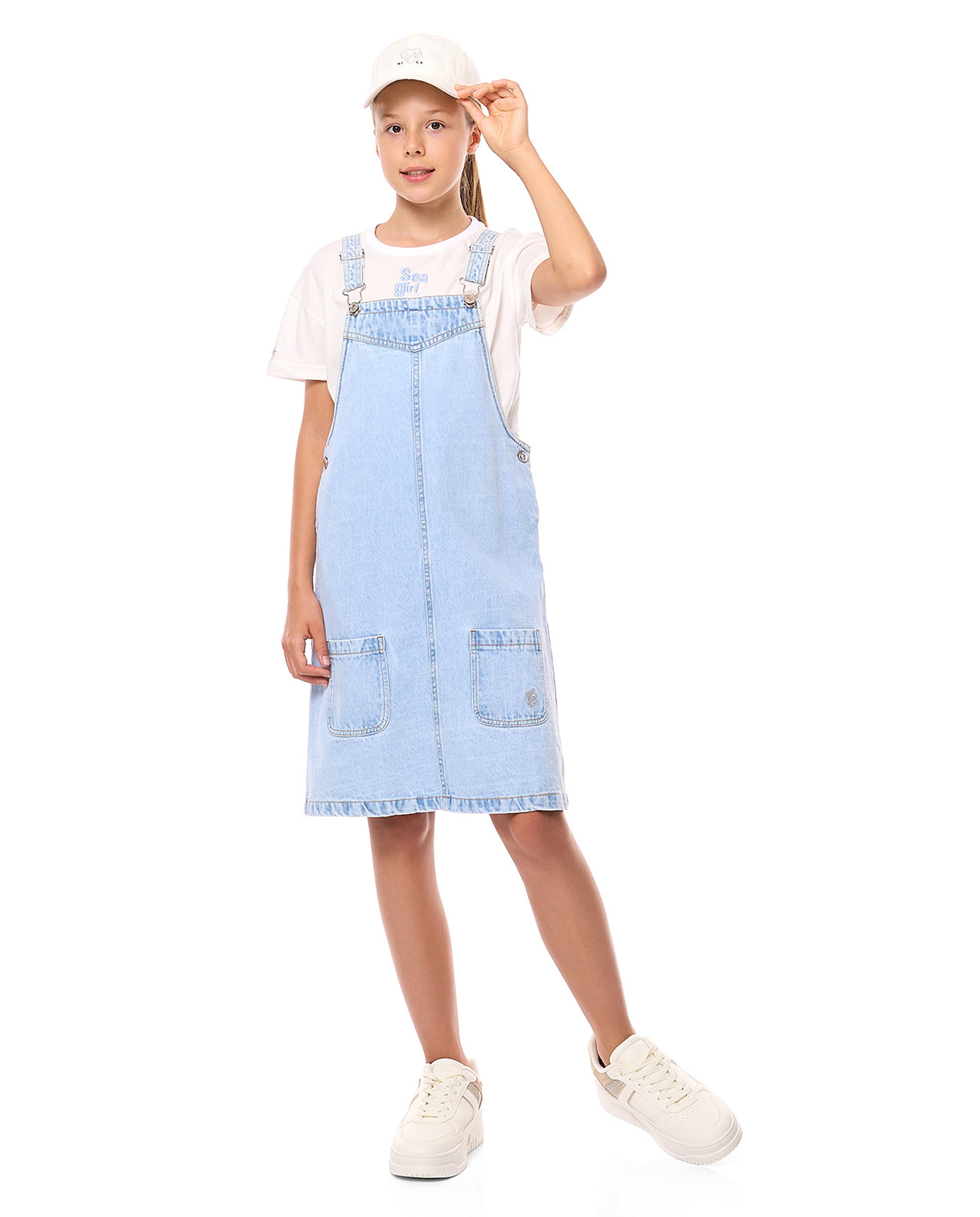 Embroidered T-Shirt and Dungaree Dress Set