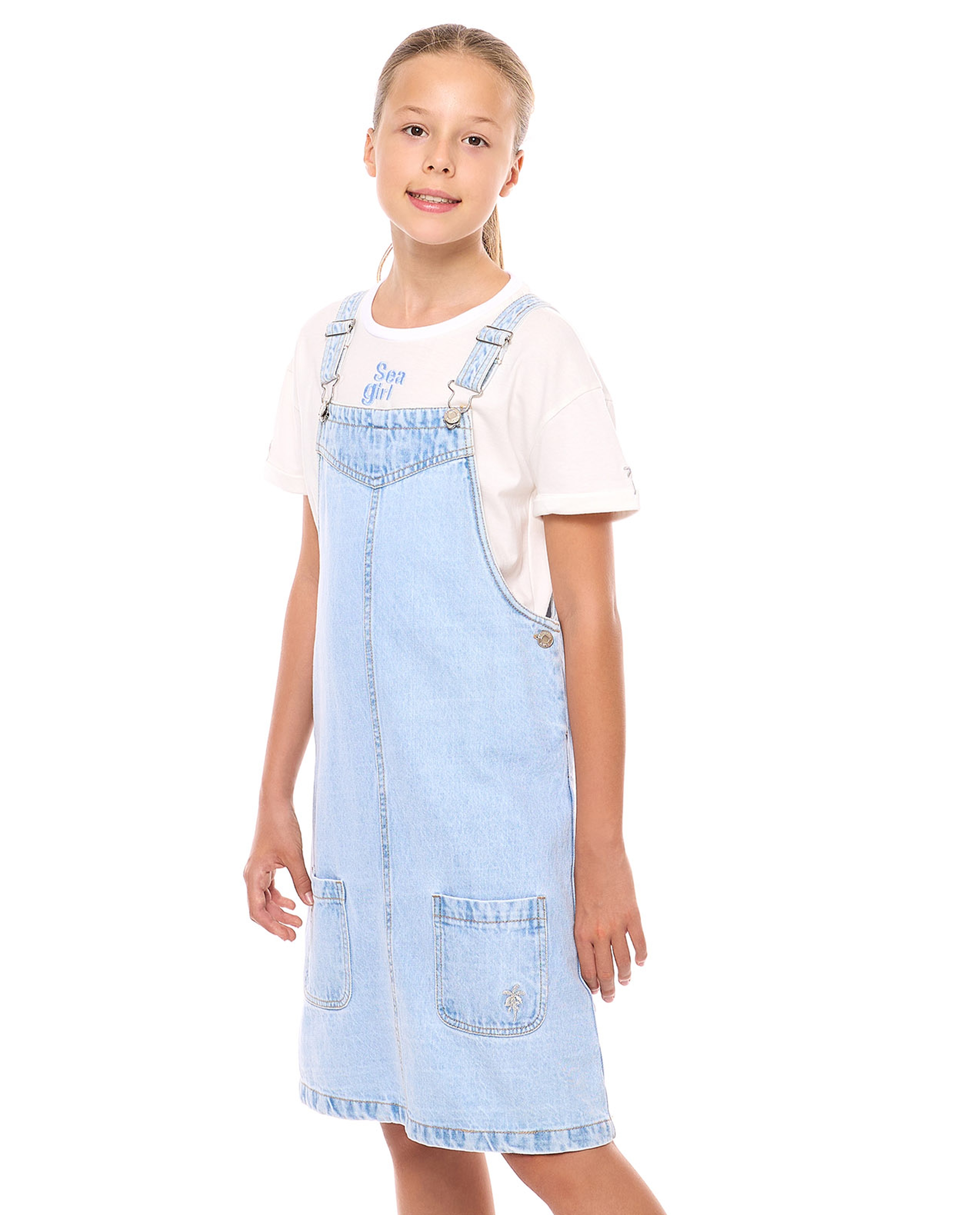 Embroidered T-Shirt and Dungaree Dress Set