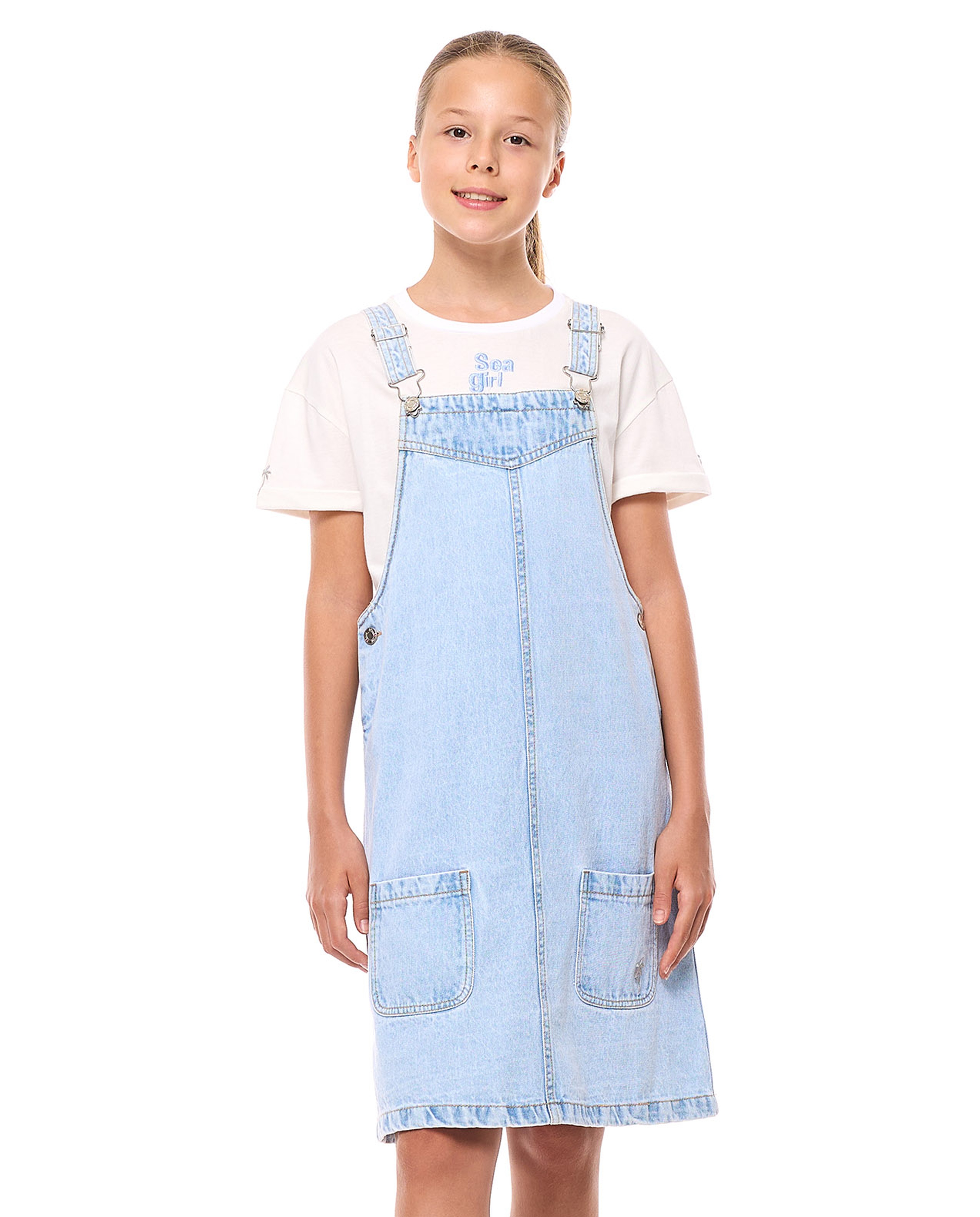 Embroidered T-Shirt and Dungaree Dress Set