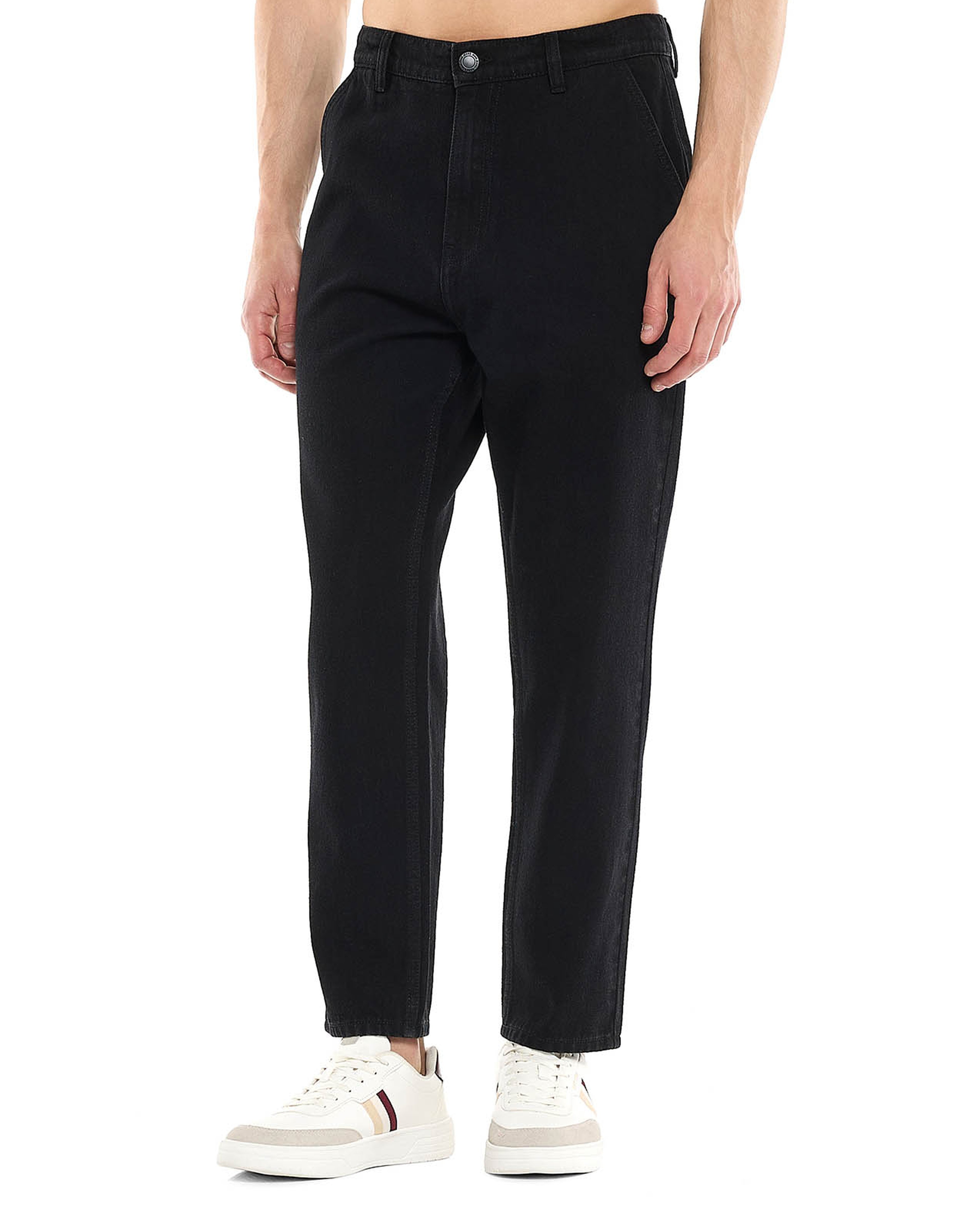 Solid Tapered Fit Jeans with Button Closure