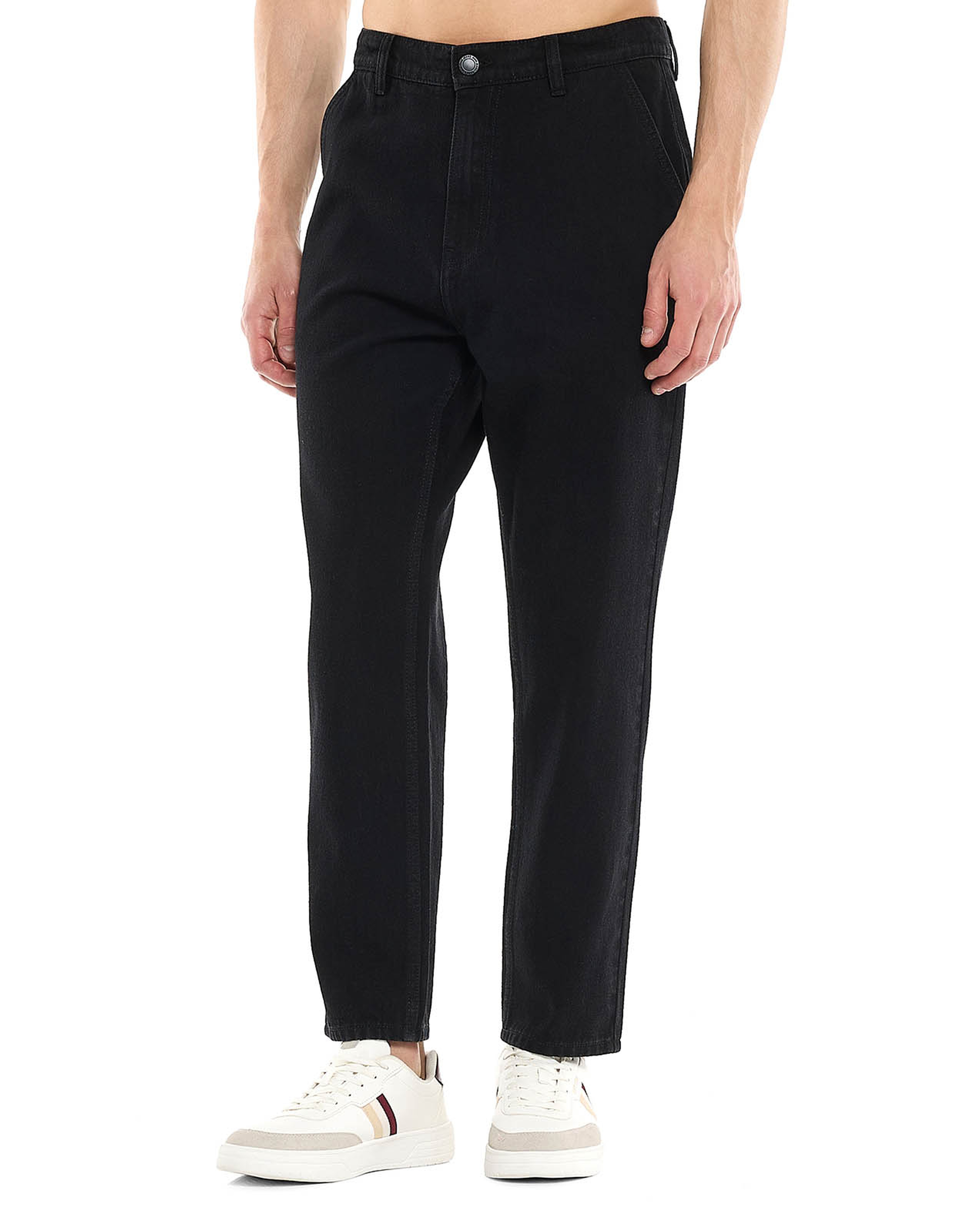 Solid Tapered Fit Jeans with Button Closure