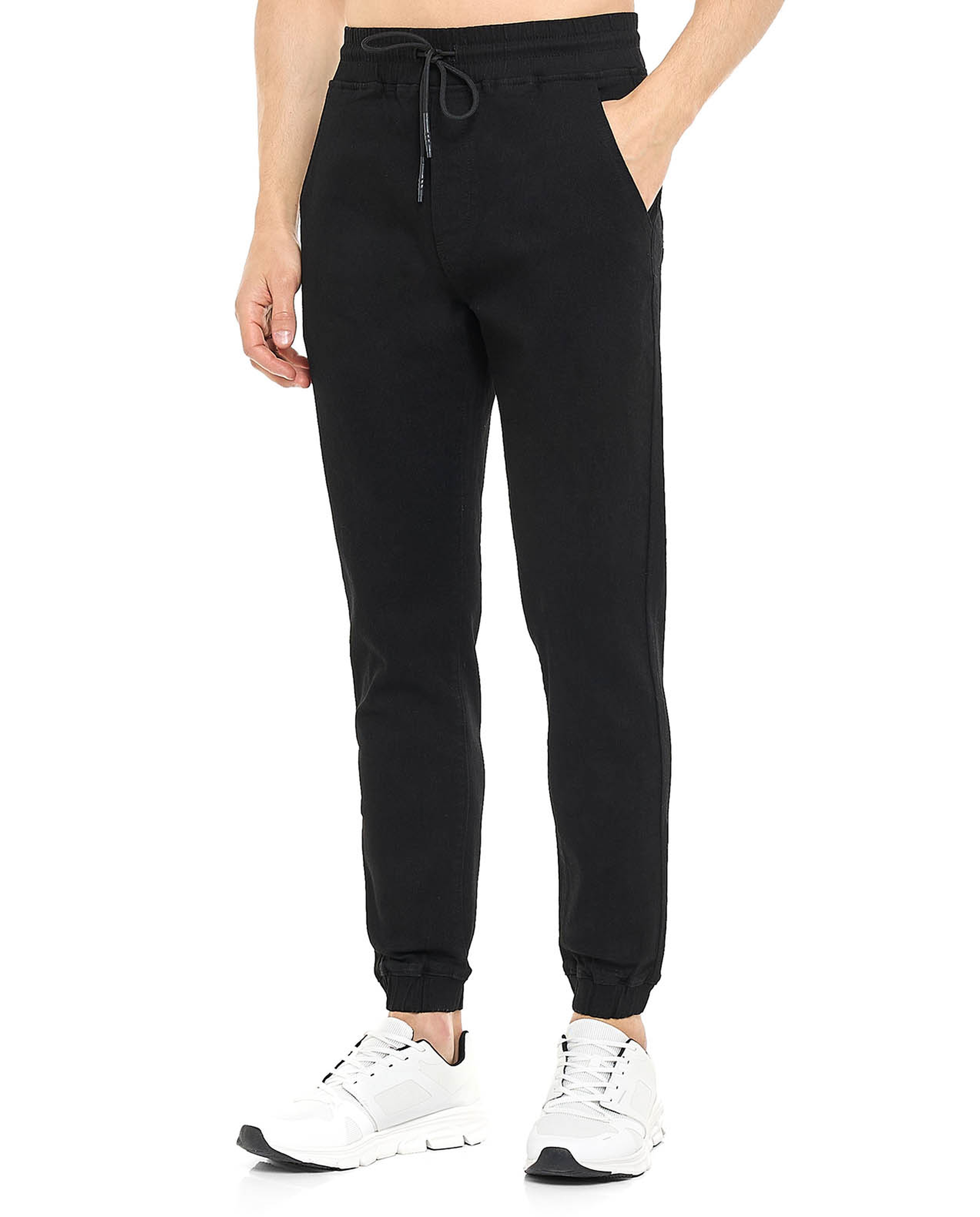 Solid Jogger Jeans with Drawstring Waist