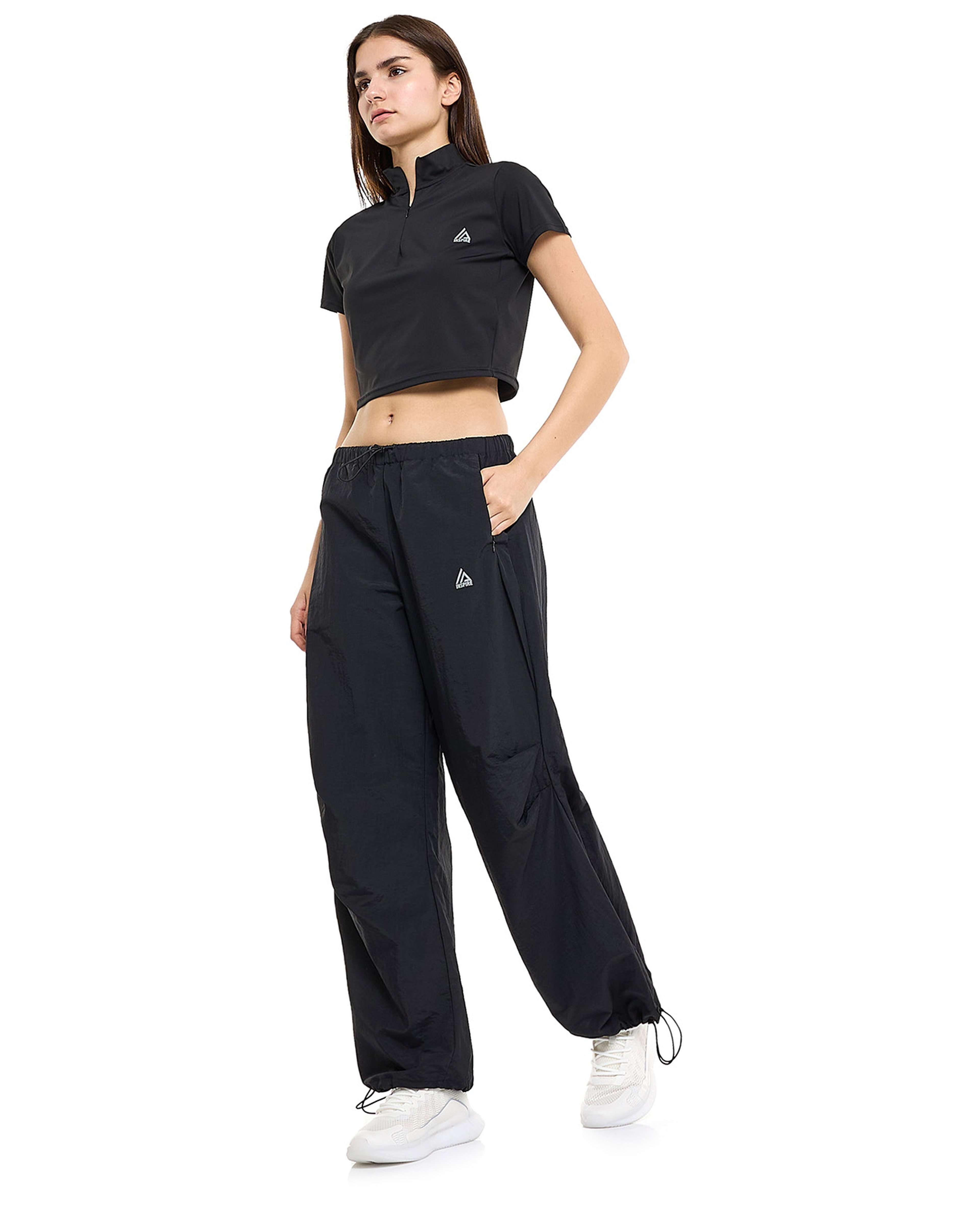 Crinkled Parachute Pants with Drawstring Waist