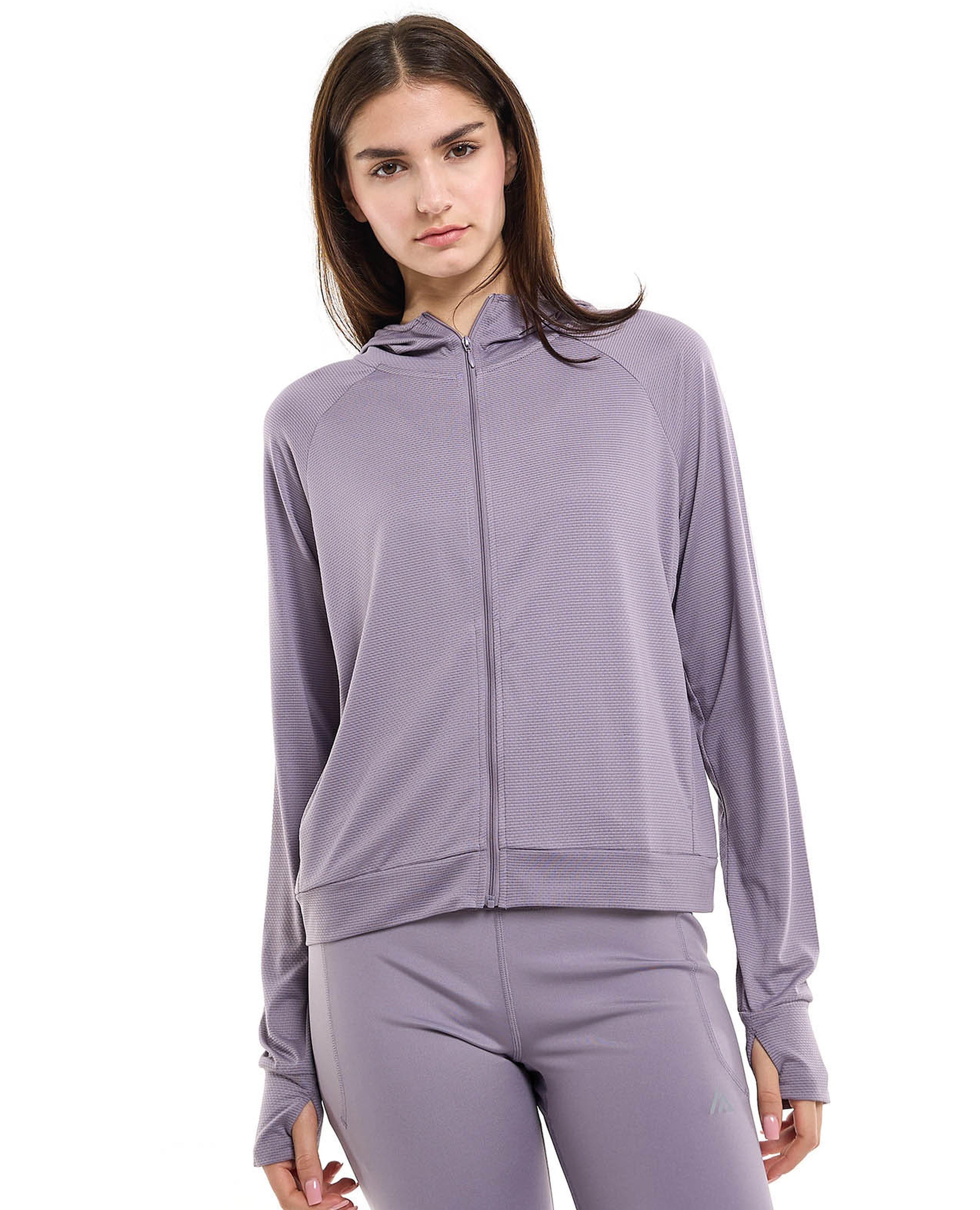 Zippered Hooded Jacket with Thumbhole