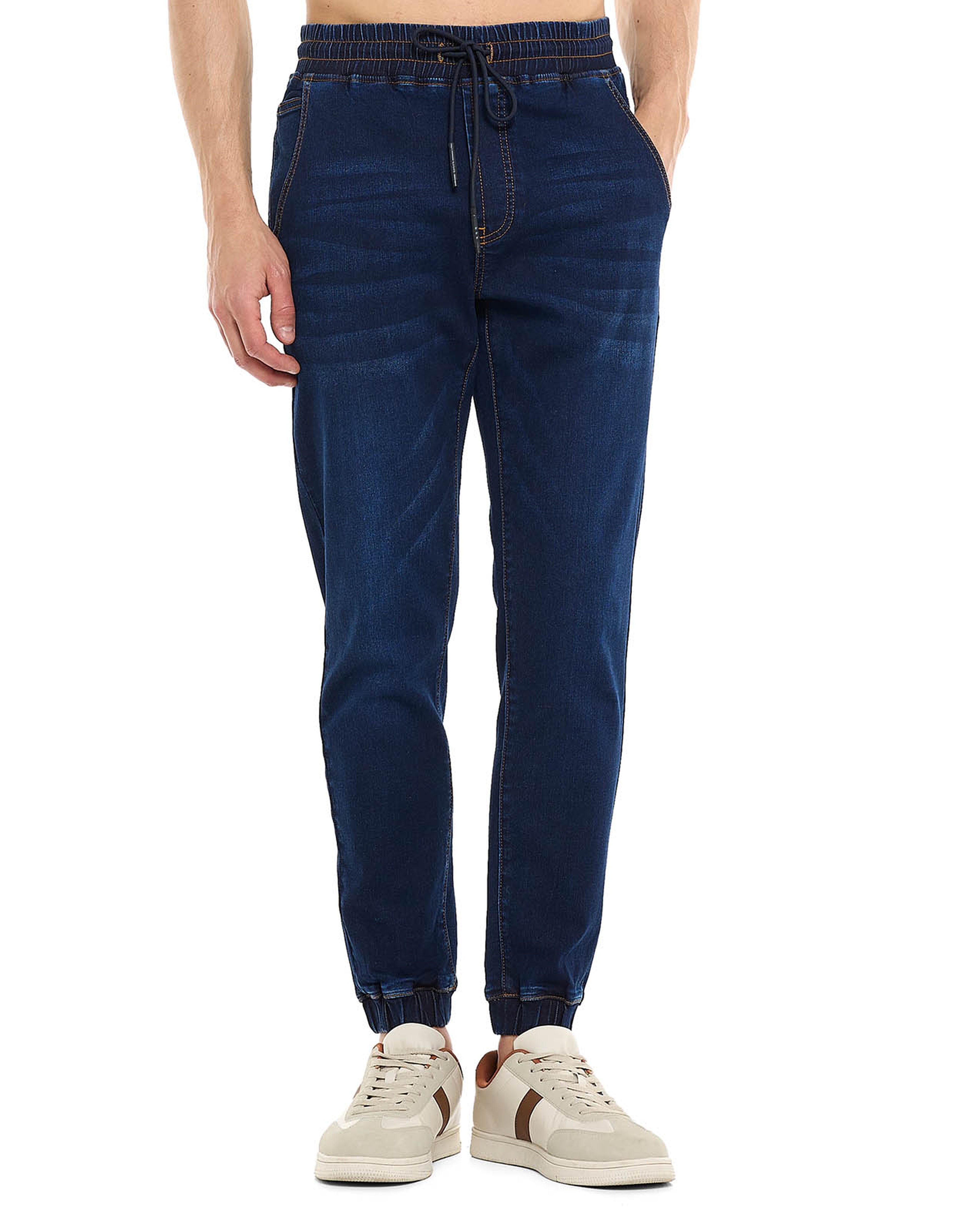 Faded Jogger Jeans with Drawstring Waist