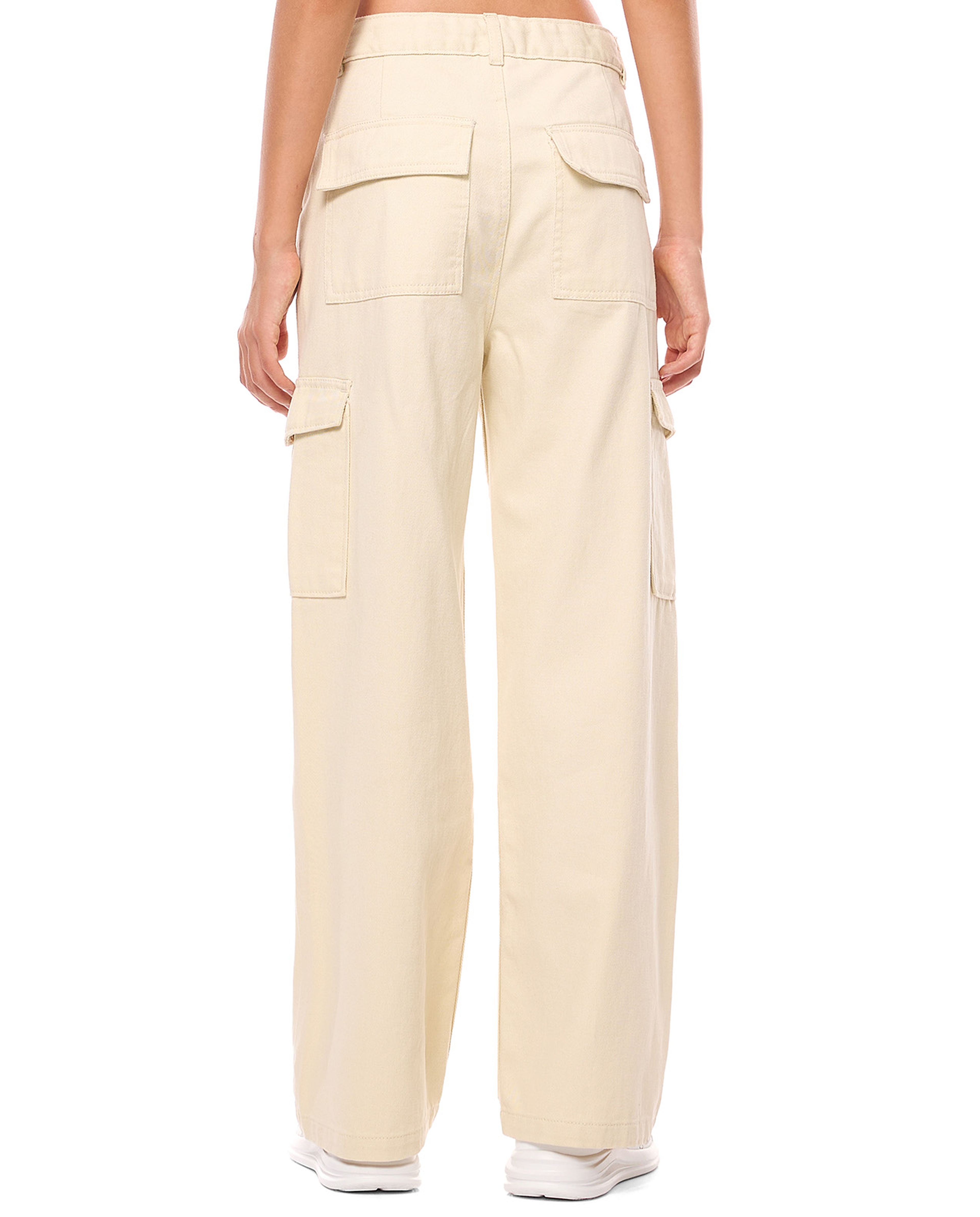 Solid Wide Leg Cargo Jeans with Button Closure