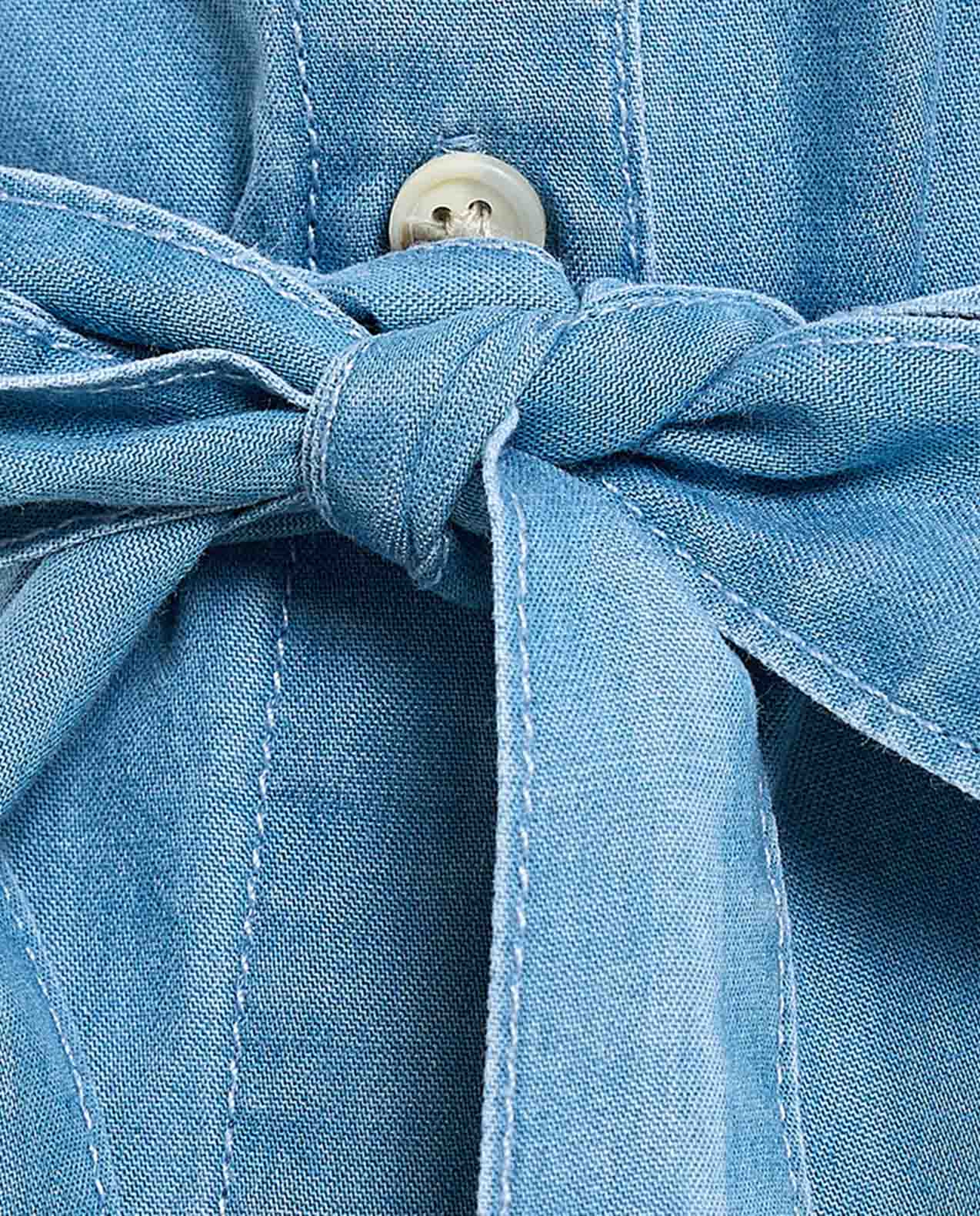 Belted Sleeveless Denim Dress with Classic Collar