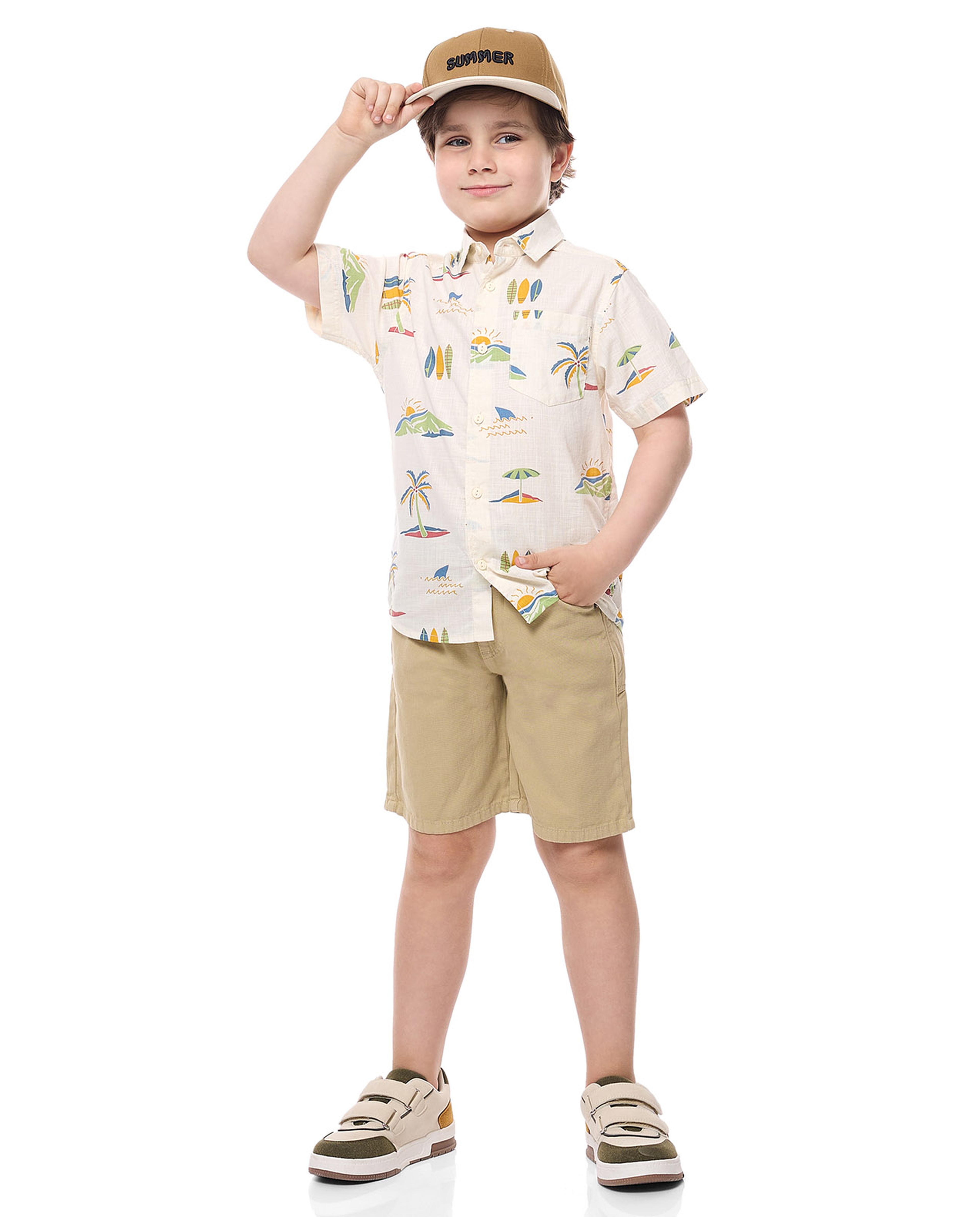 Printed Shirt with Classic Collar and Short Sleeves