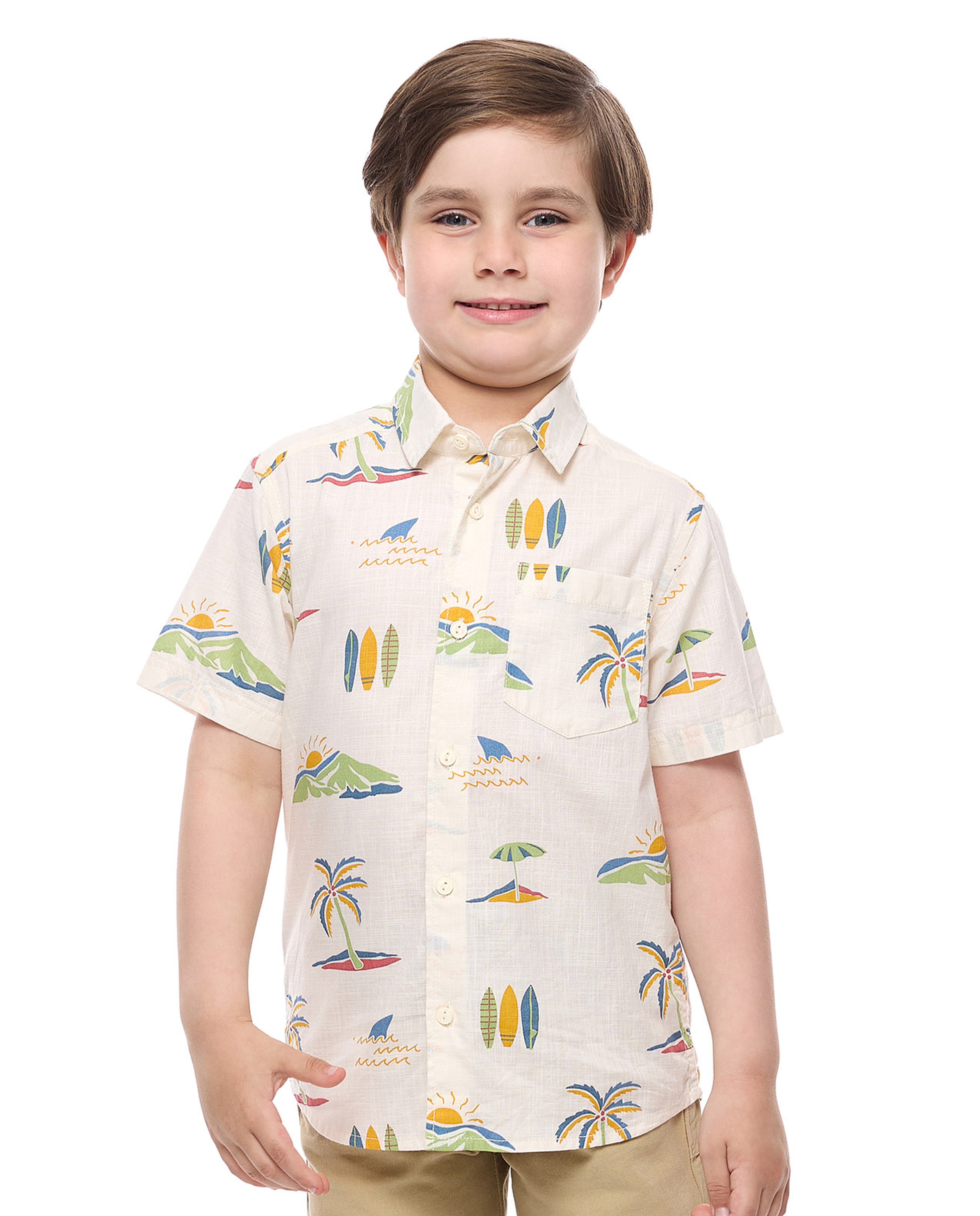 Printed Shirt with Classic Collar and Short Sleeves