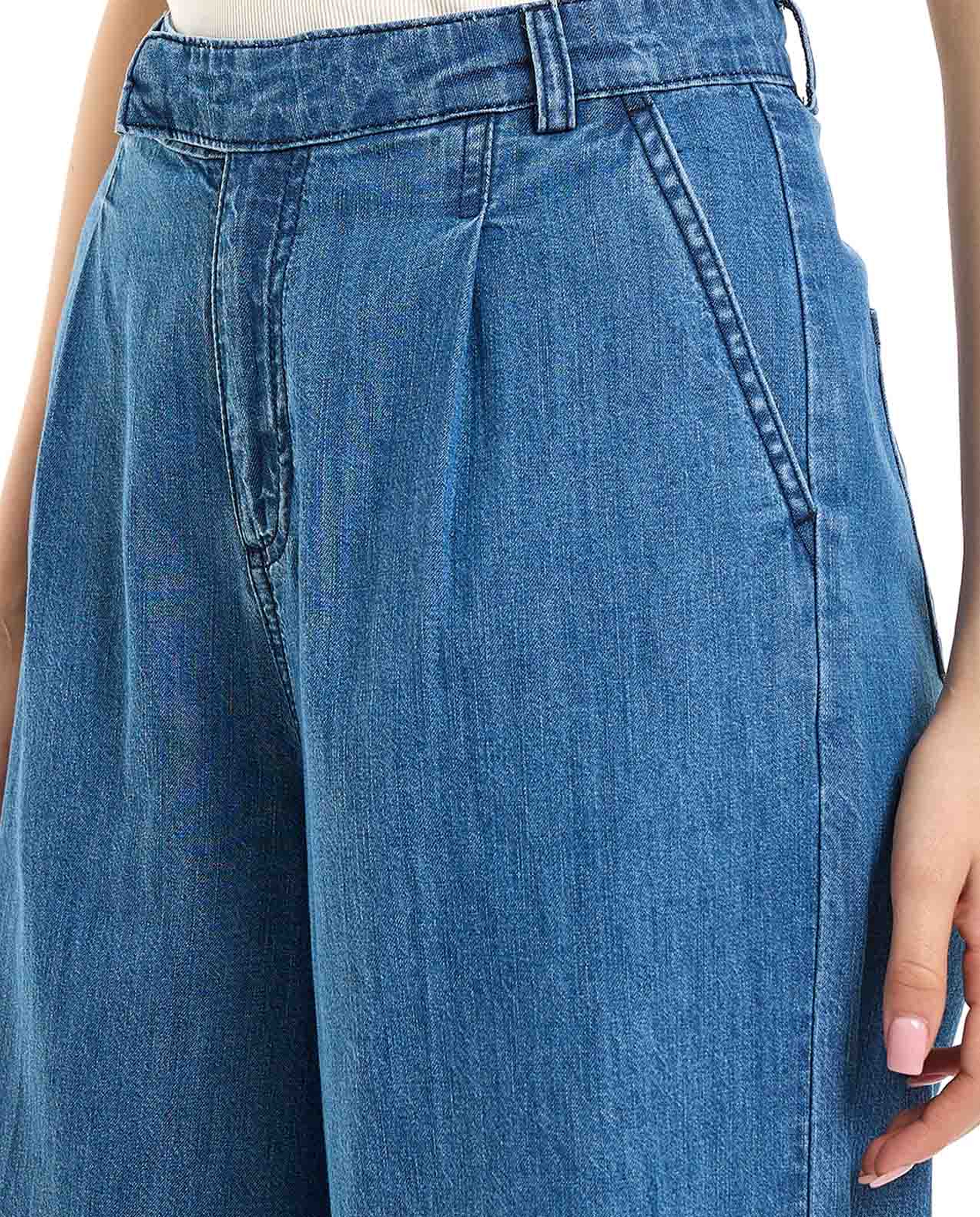 Washed Wide Leg Jeans with Button Closure