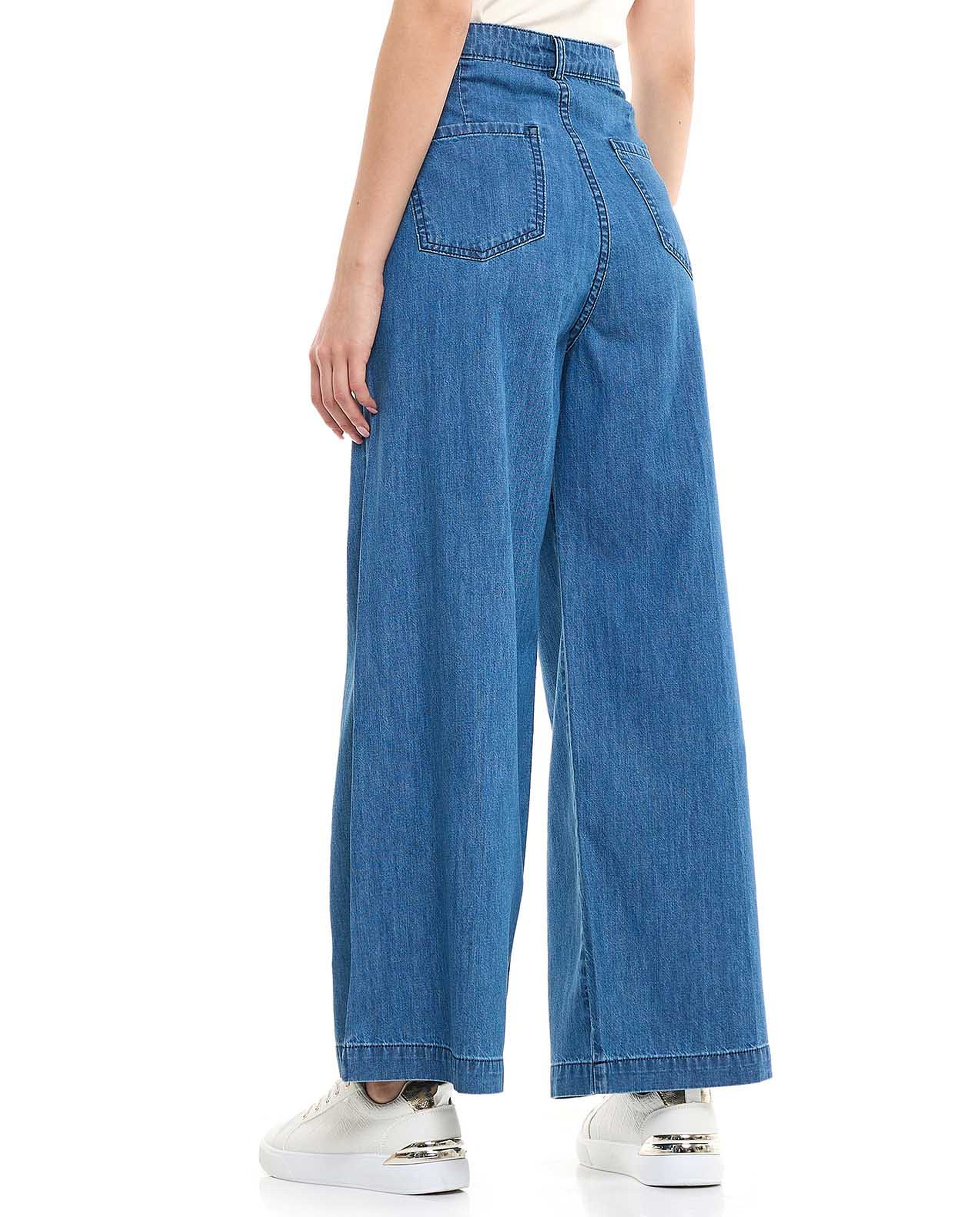 Washed Wide Leg Jeans with Button Closure
