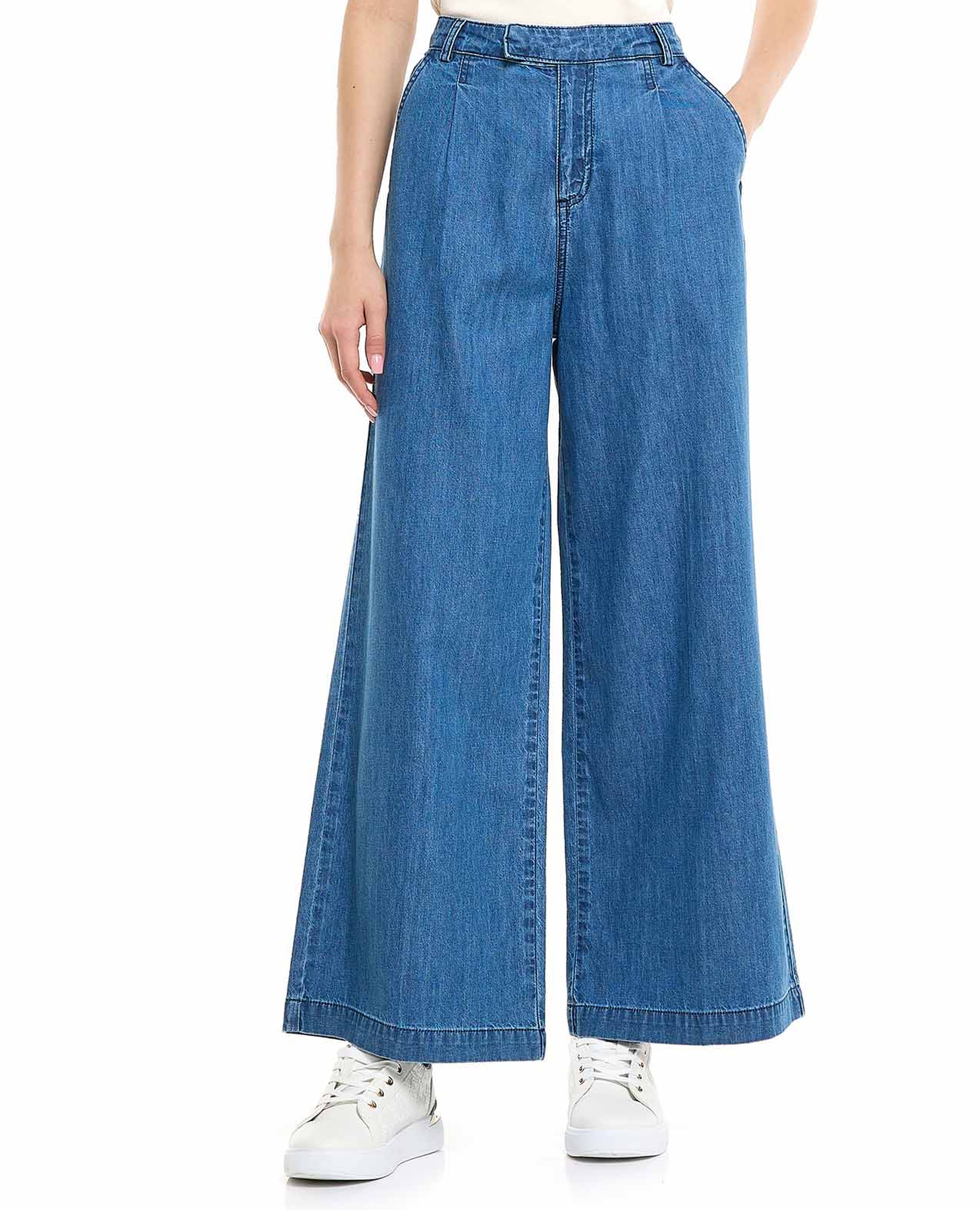 Washed Wide Leg Jeans with Button Closure