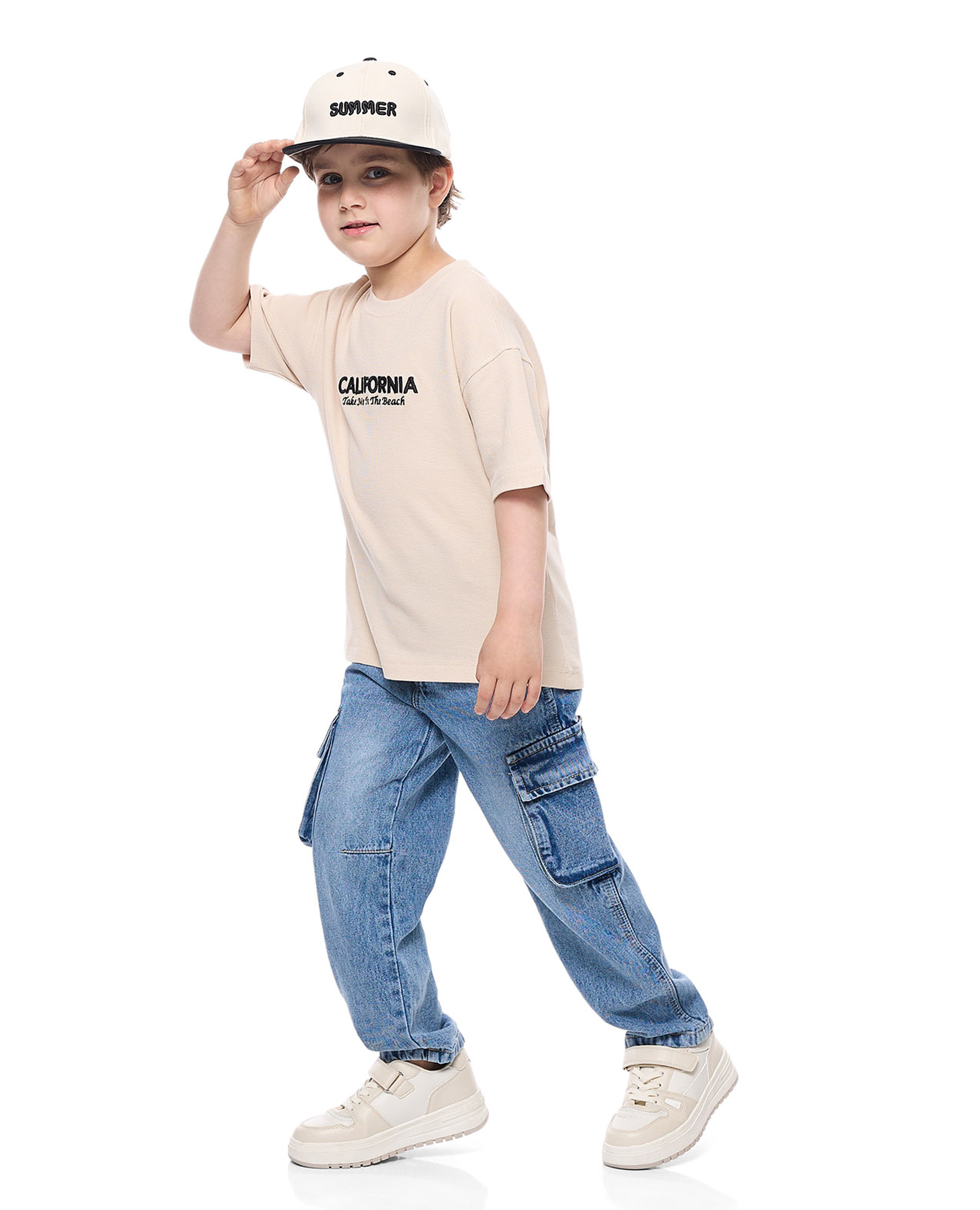 Faded Cargo Jeans with Button Closure