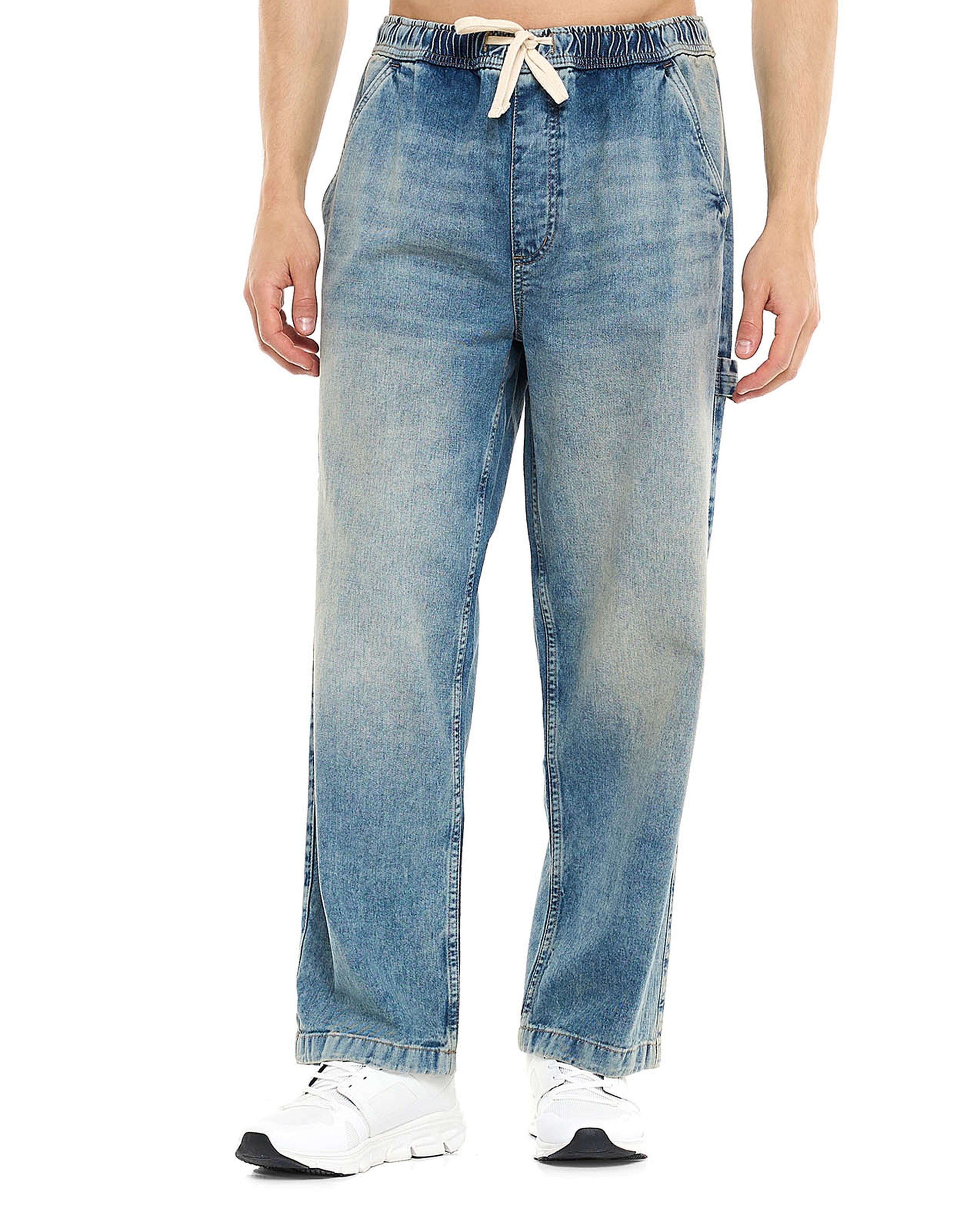 Faded Carpenter Jeans with Drawstring Waist