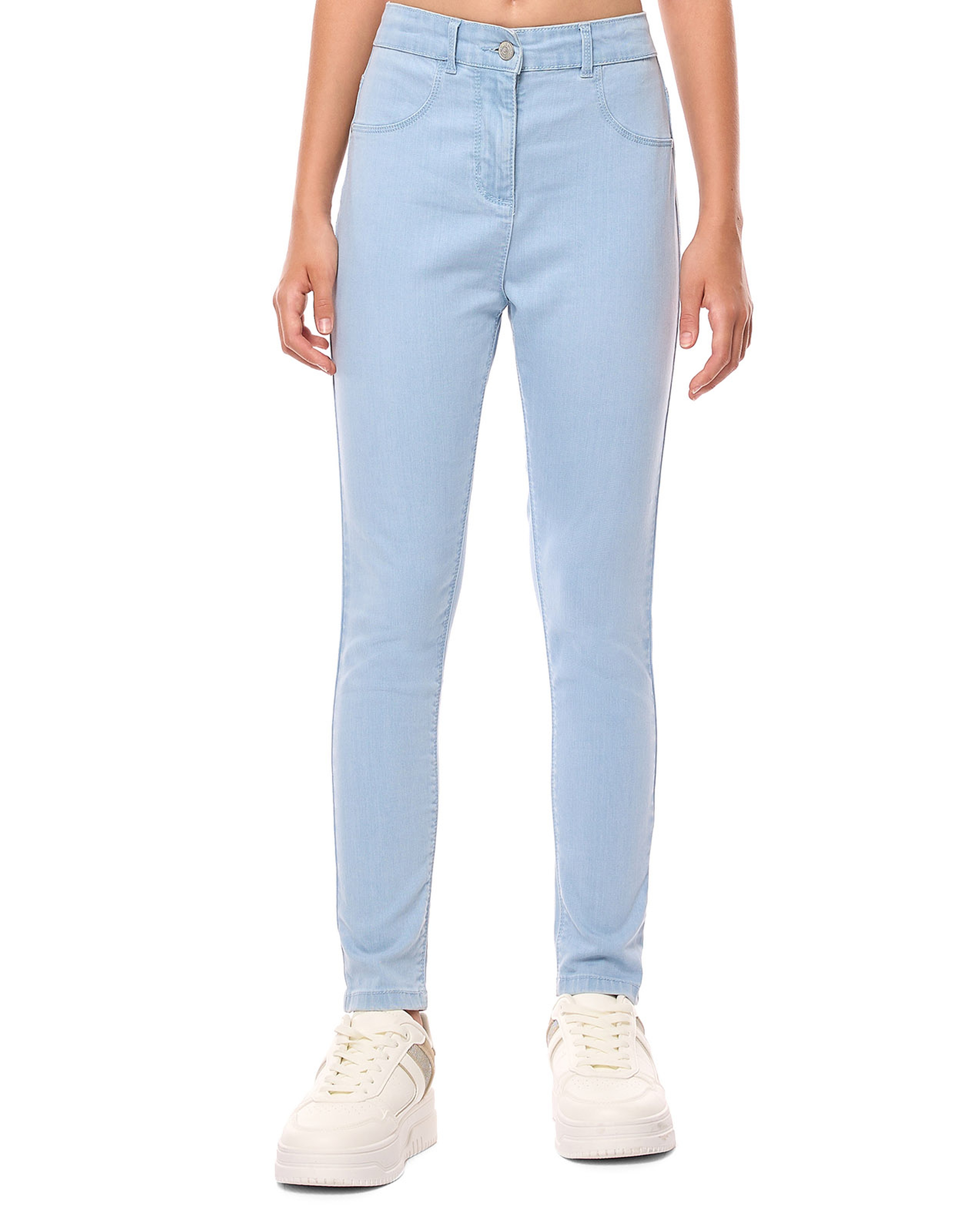 Washed Slim Fit Jeans with Button Closure