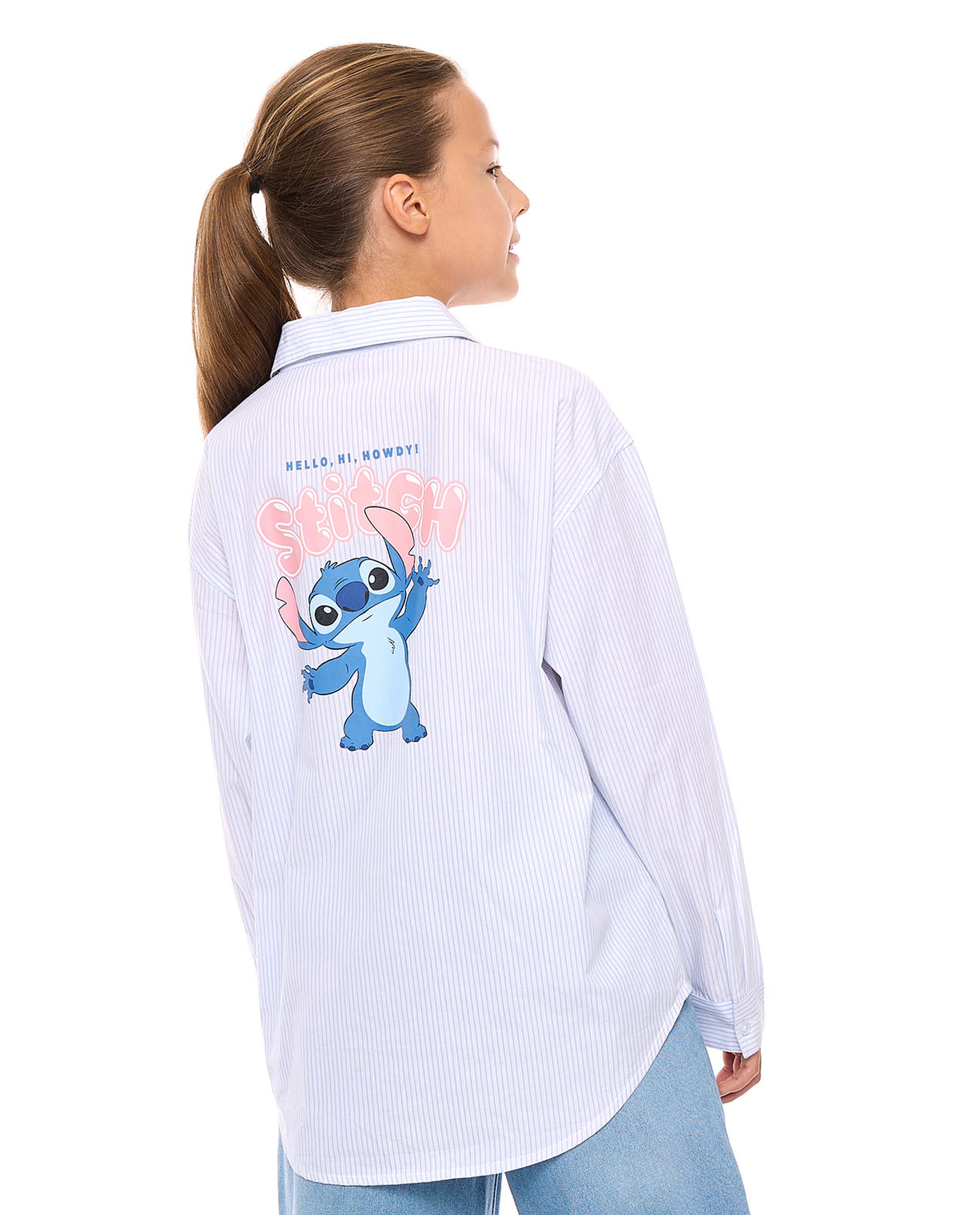 Stitch Printed Tunic Shirt with Classic Collar and Long Sleeves