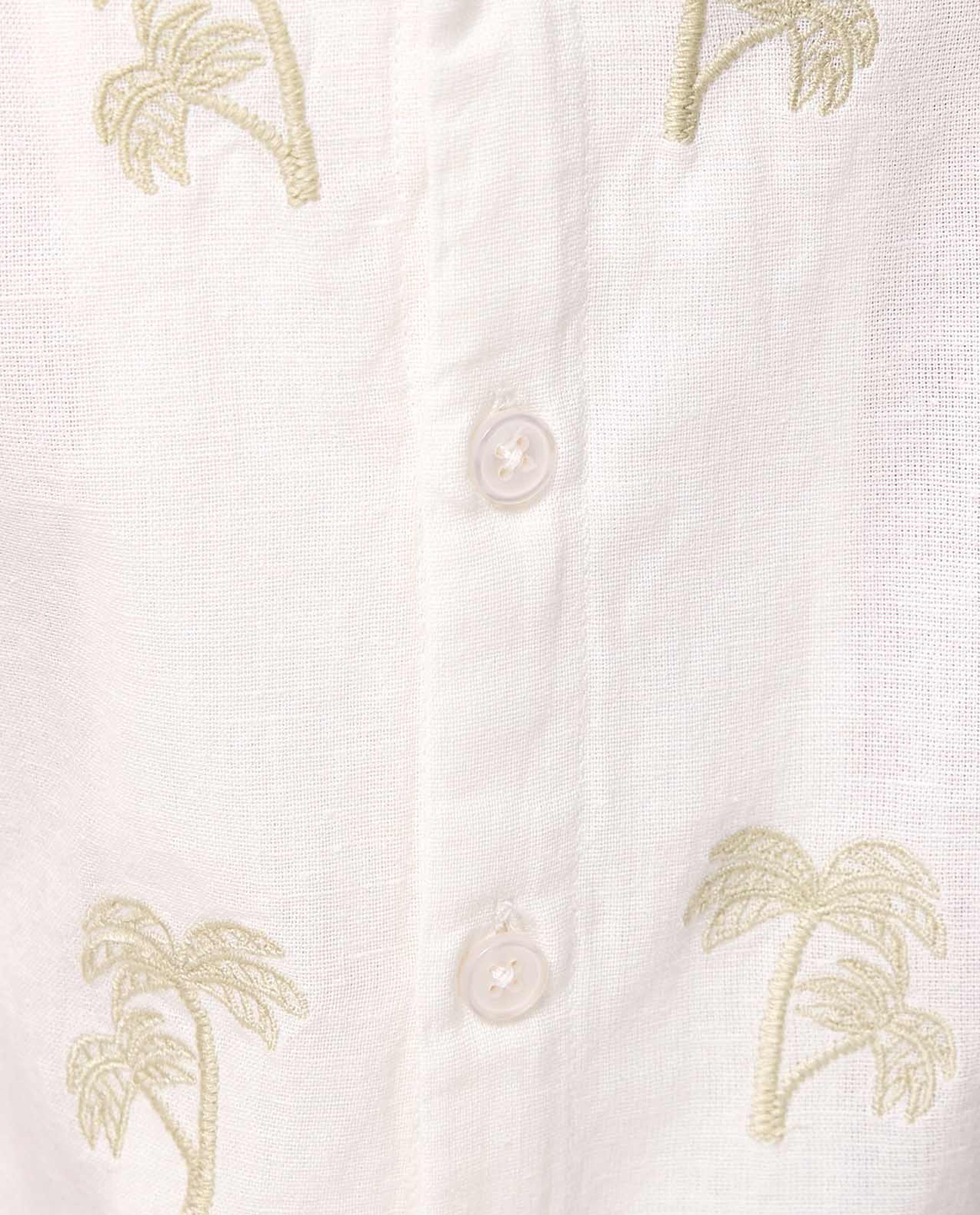 Embroidered Shirt with Revere Collar and Short Sleeves