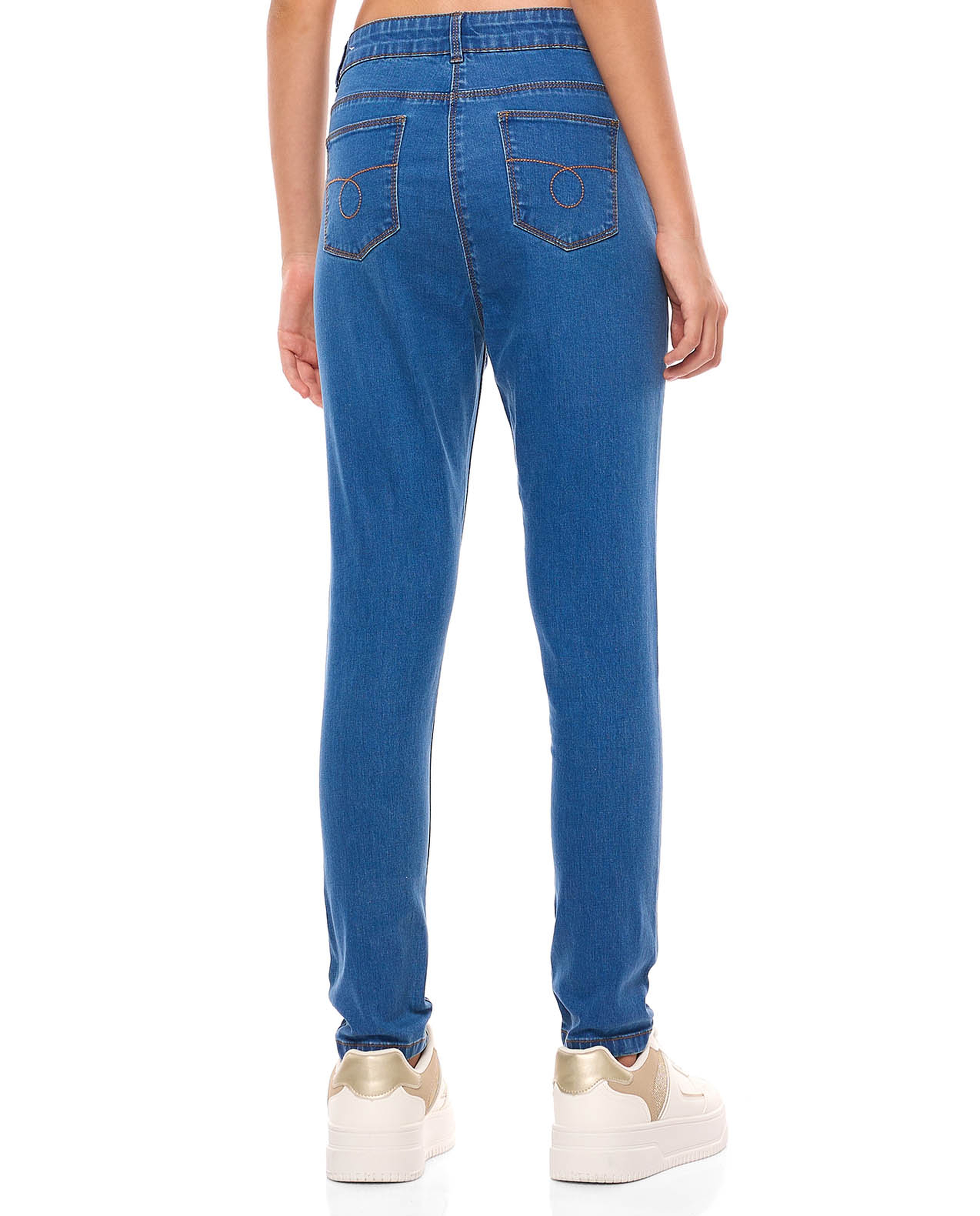 Washed Slim Fit Jeans with Button Closure