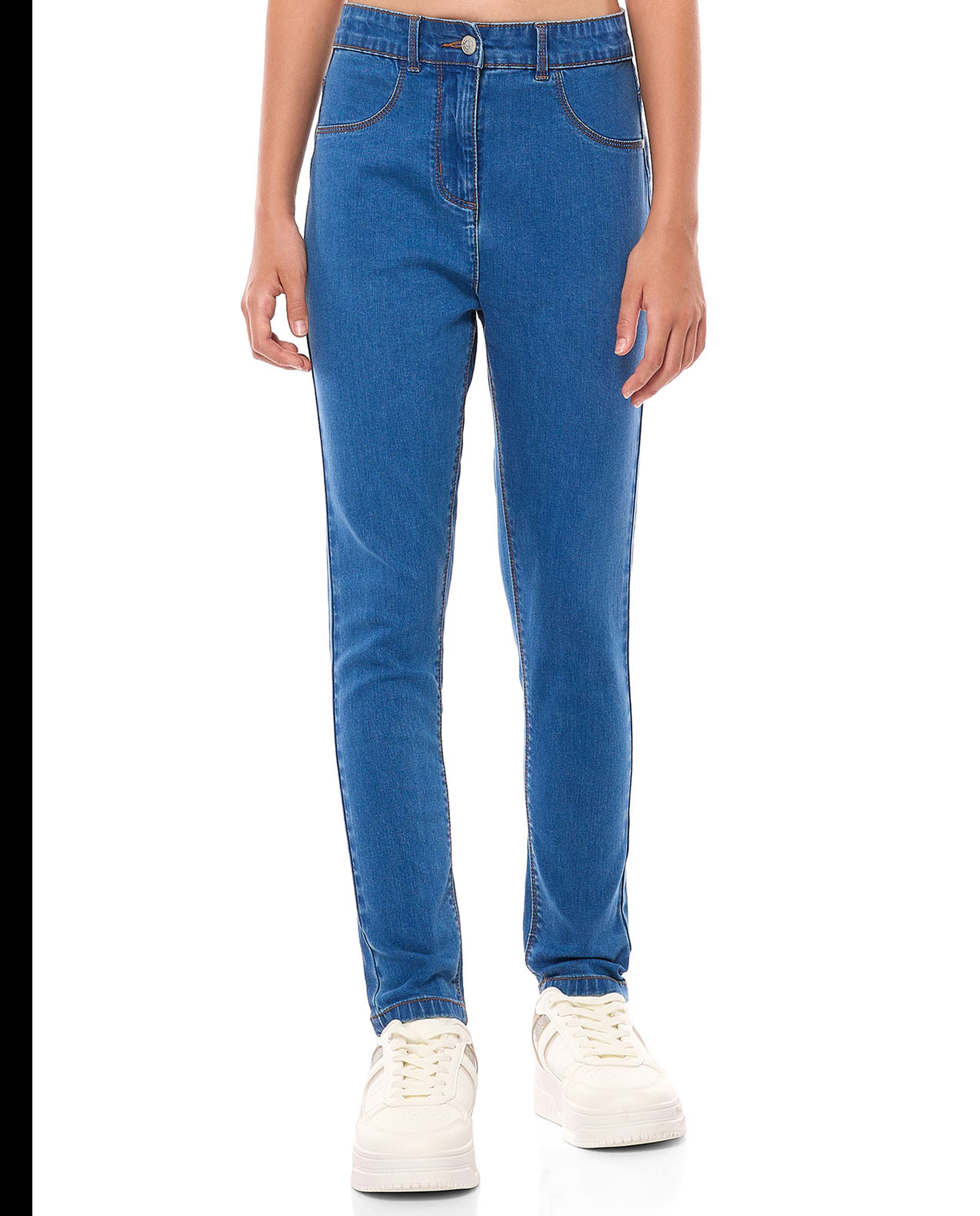 Washed Slim Fit Jeans with Button Closure