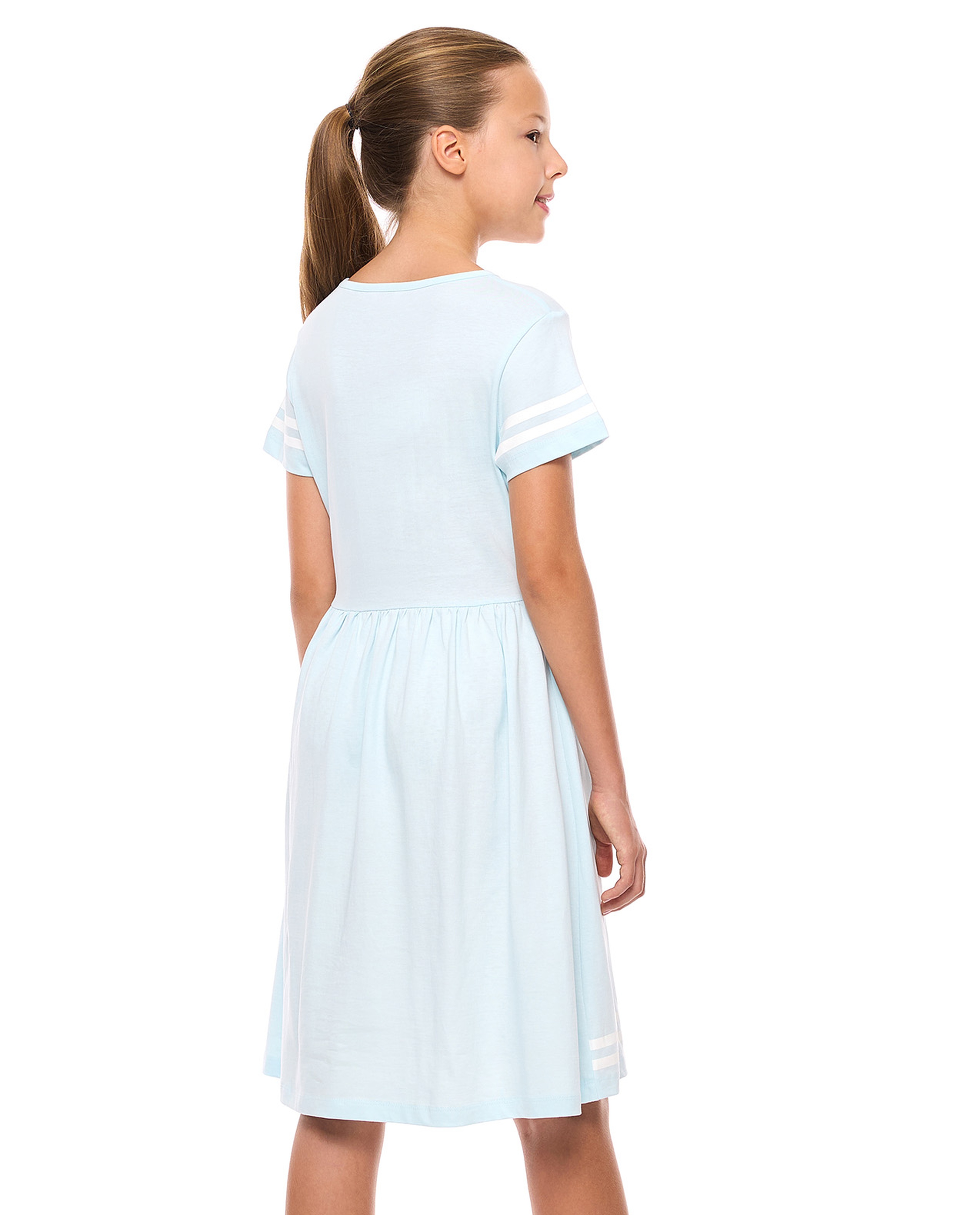 Printed Dress with Crew Neck and Short Sleeves