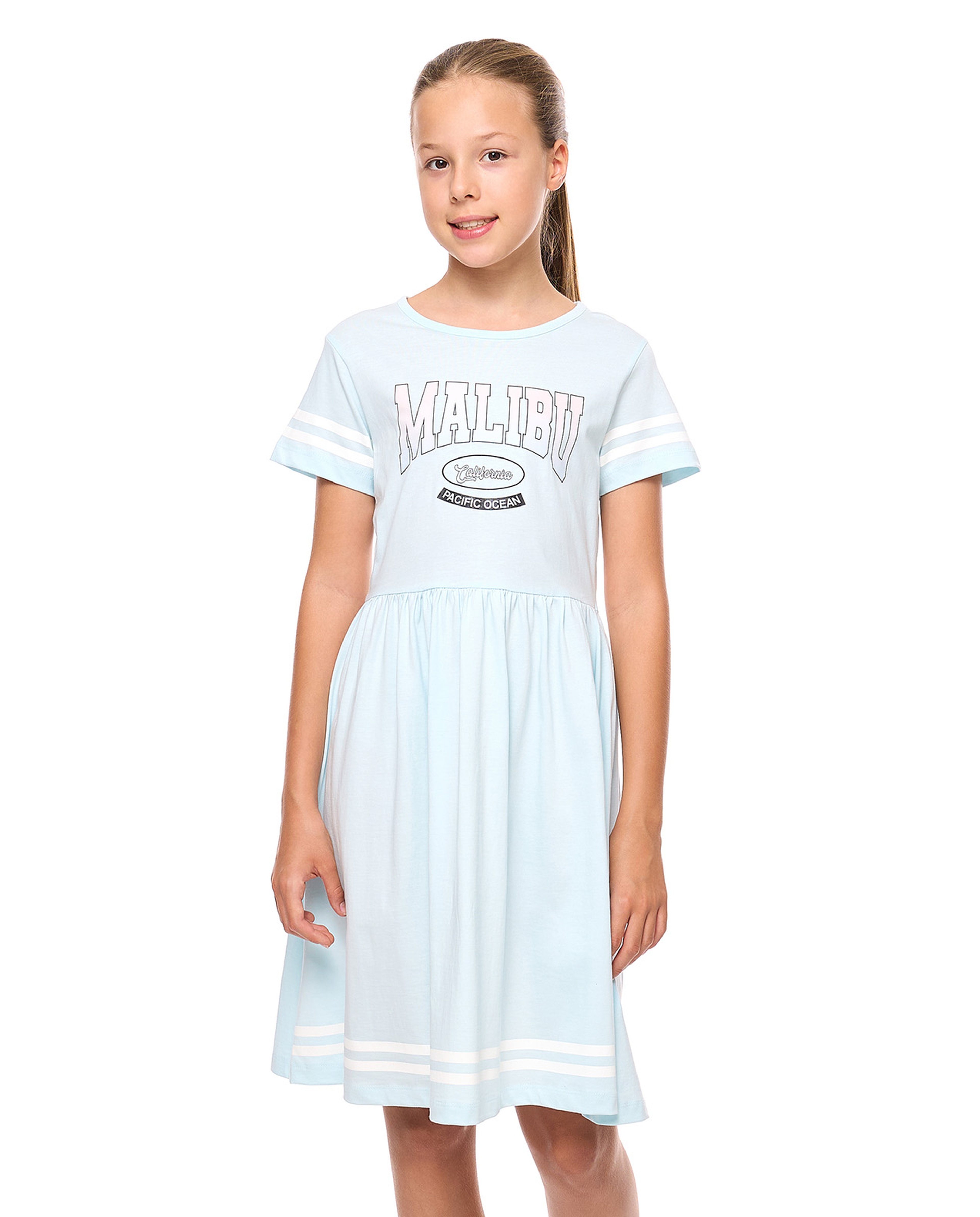 Printed Dress with Crew Neck and Short Sleeves