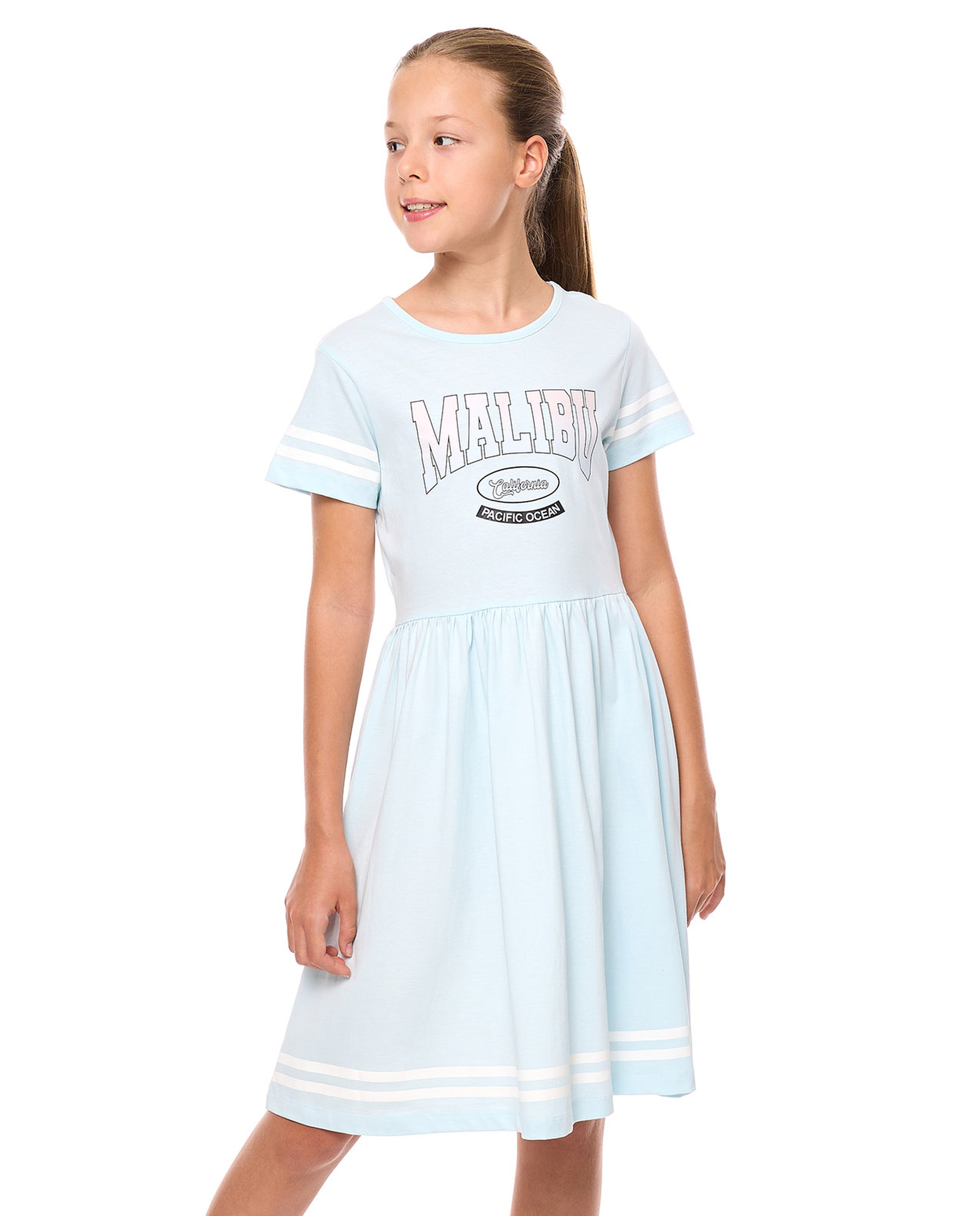 Printed Dress with Crew Neck and Short Sleeves