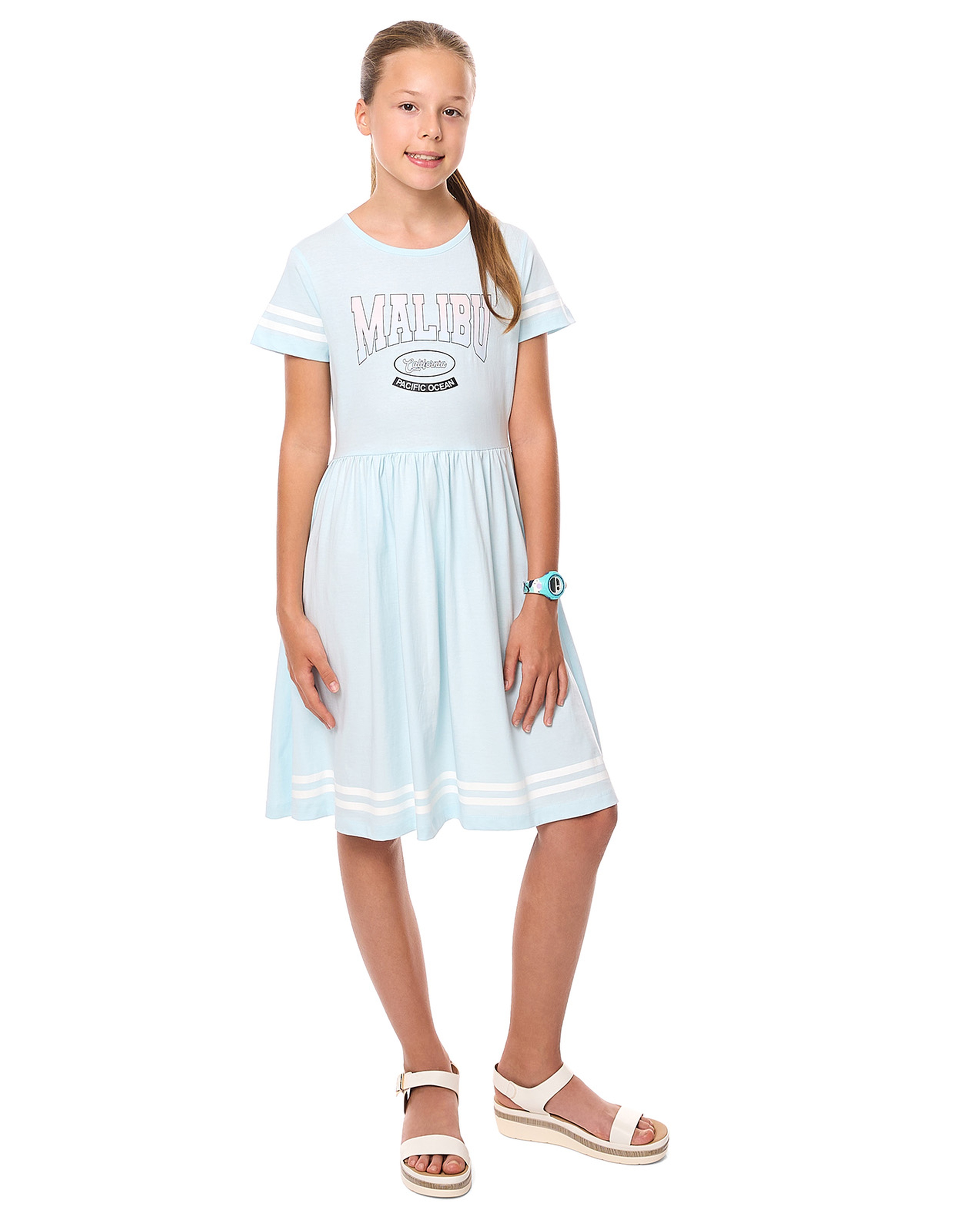 Printed Dress with Crew Neck and Short Sleeves