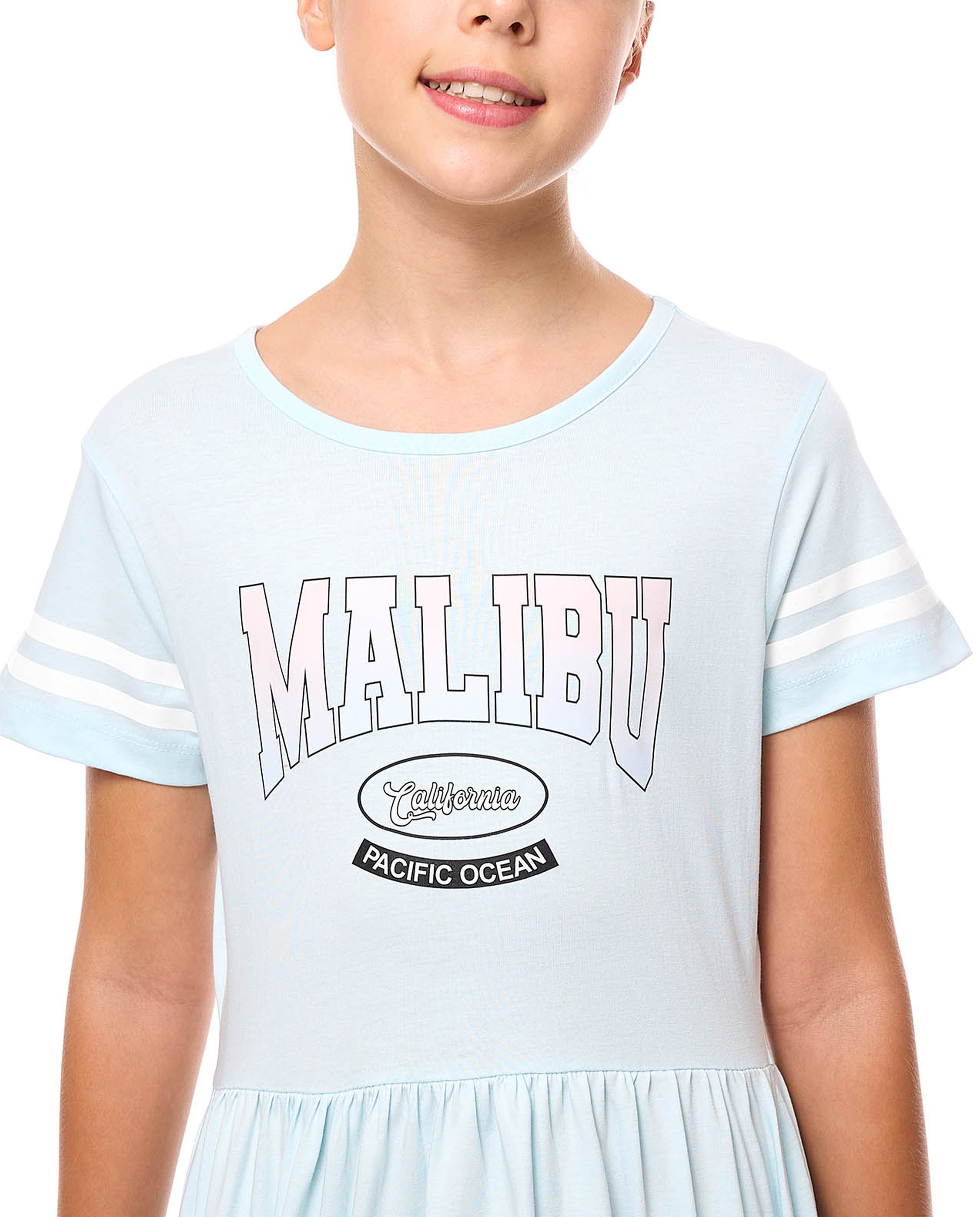 Printed Dress with Crew Neck and Short Sleeves