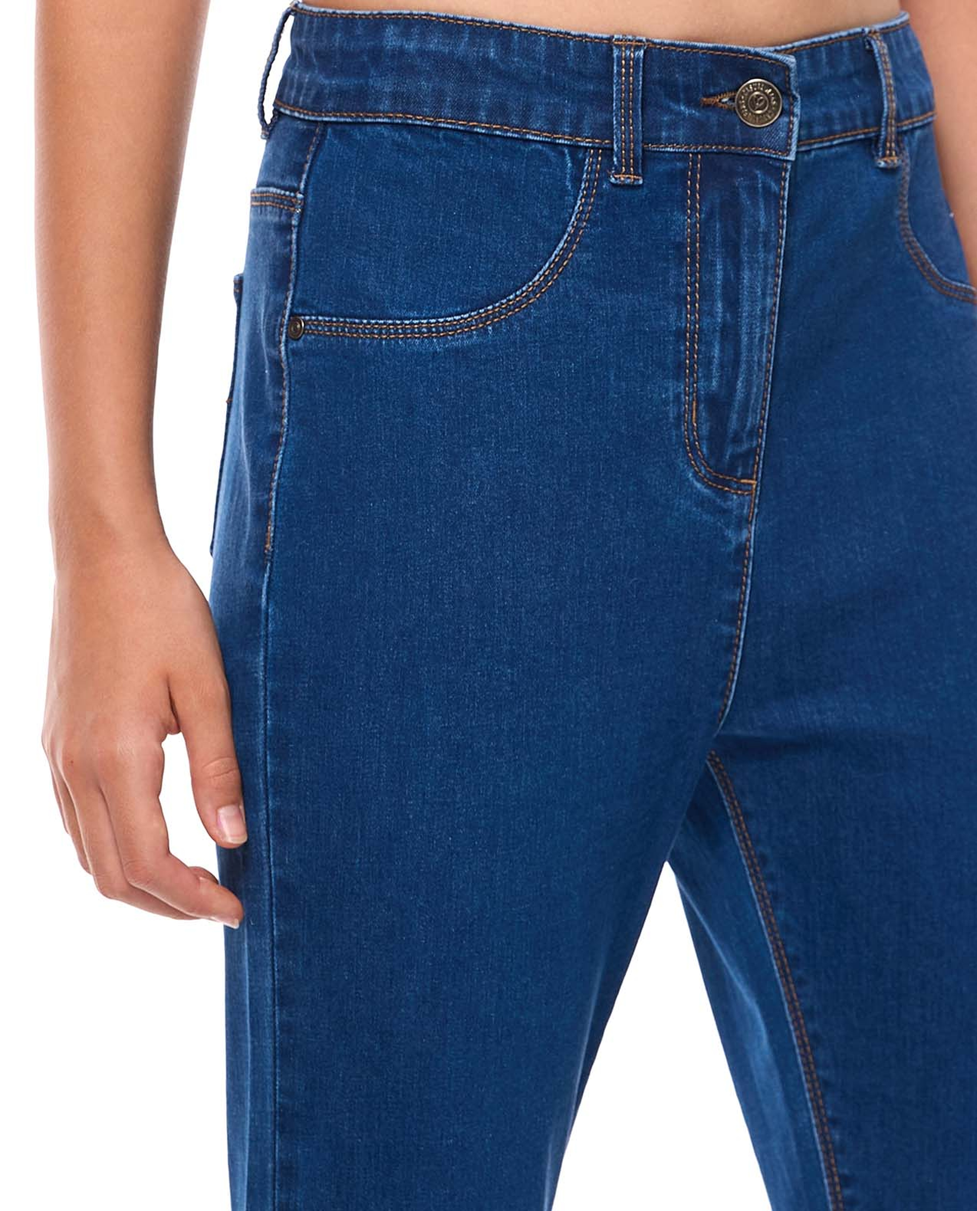 Washed Slim Fit Jeans with Button Closure