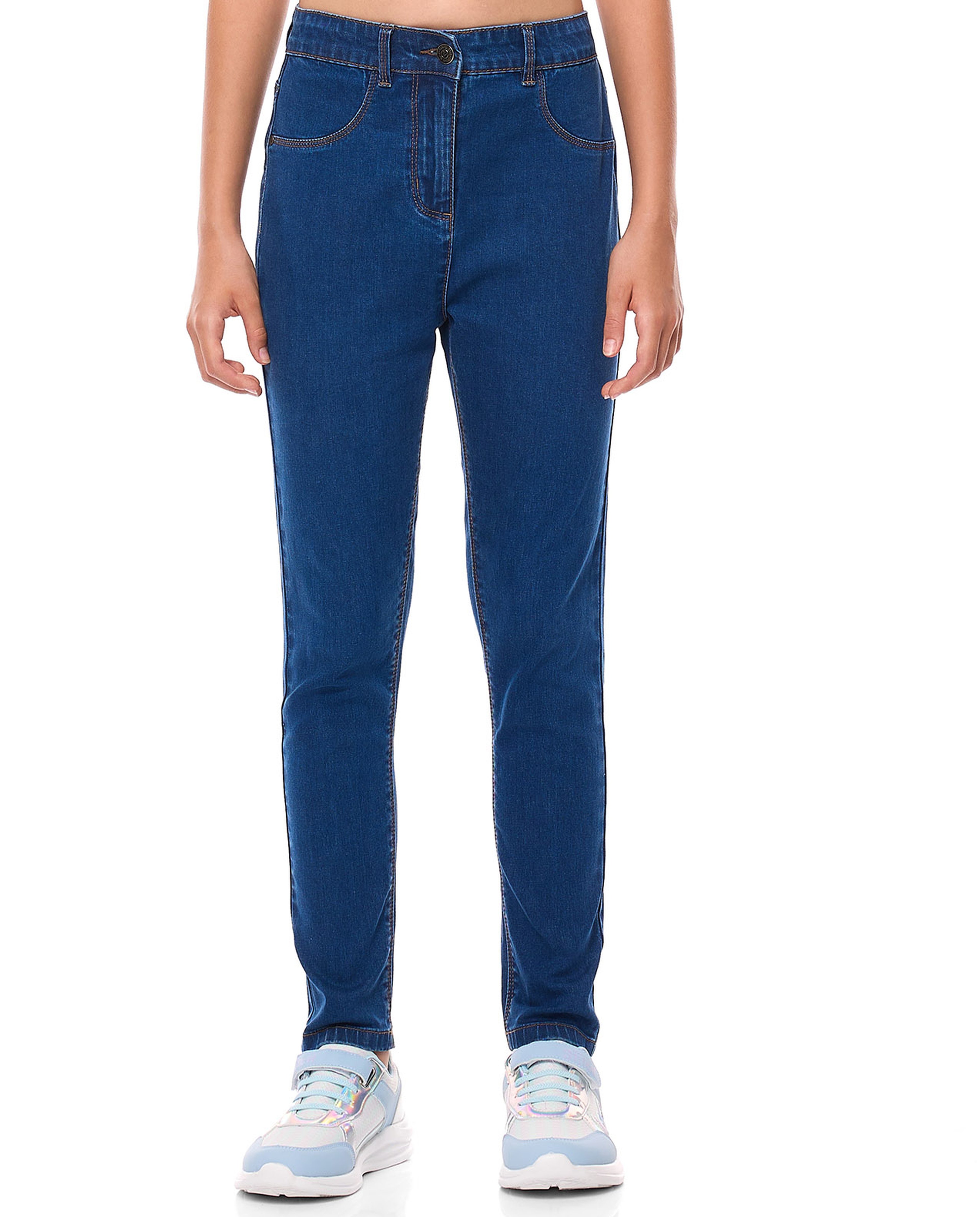 Washed Slim Fit Jeans with Button Closure