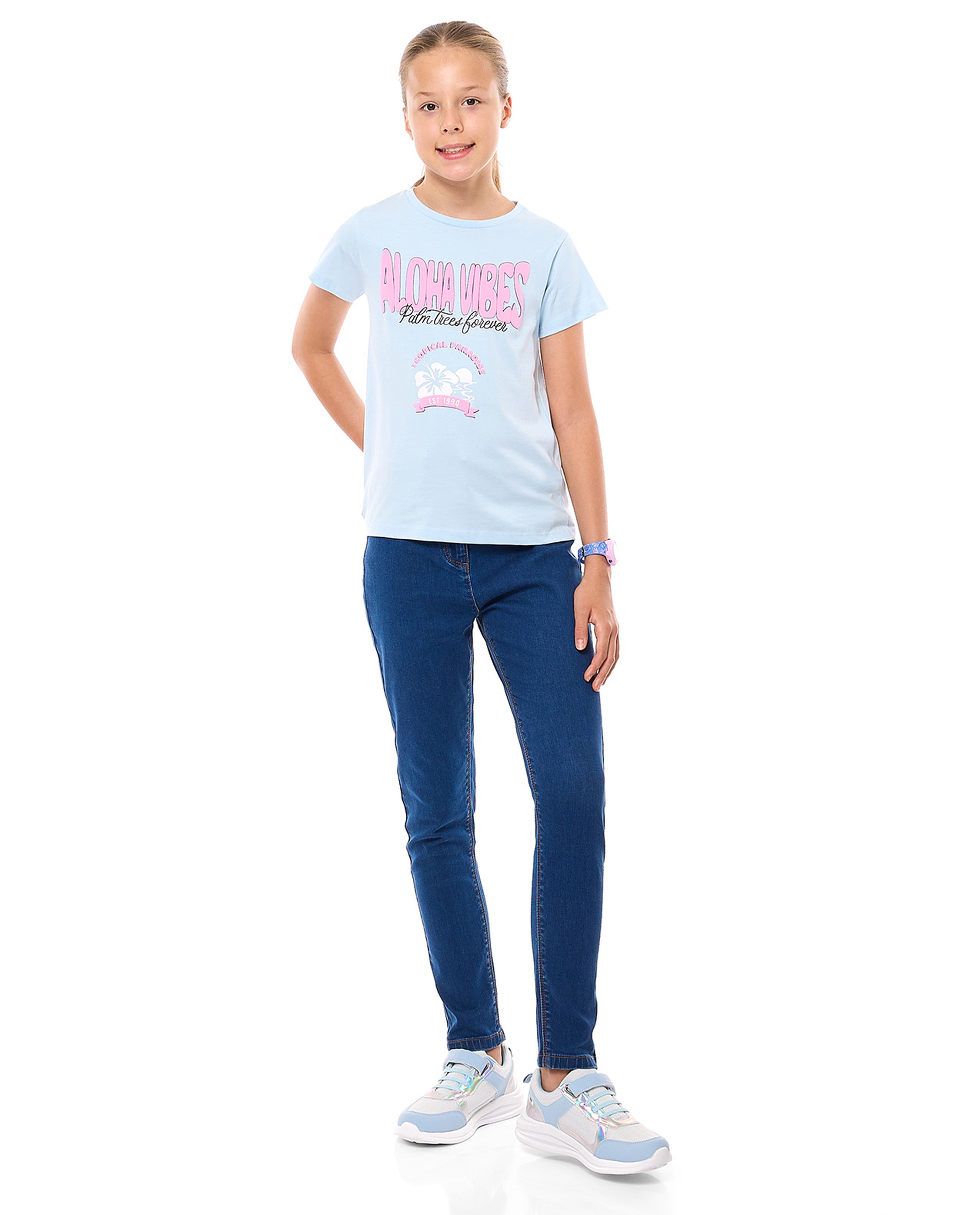 Washed Slim Fit Jeans with Button Closure