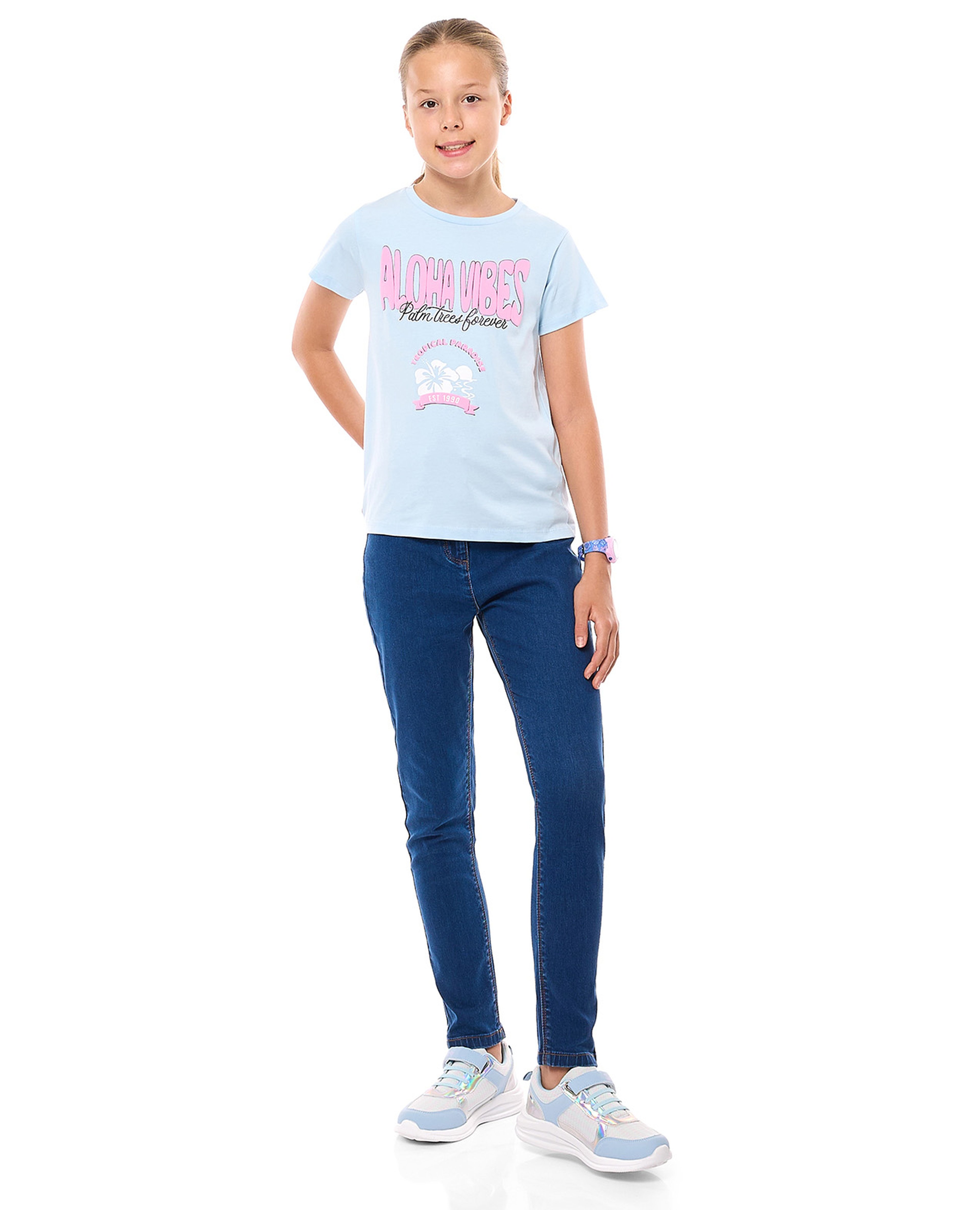 Washed Slim Fit Jeans with Button Closure