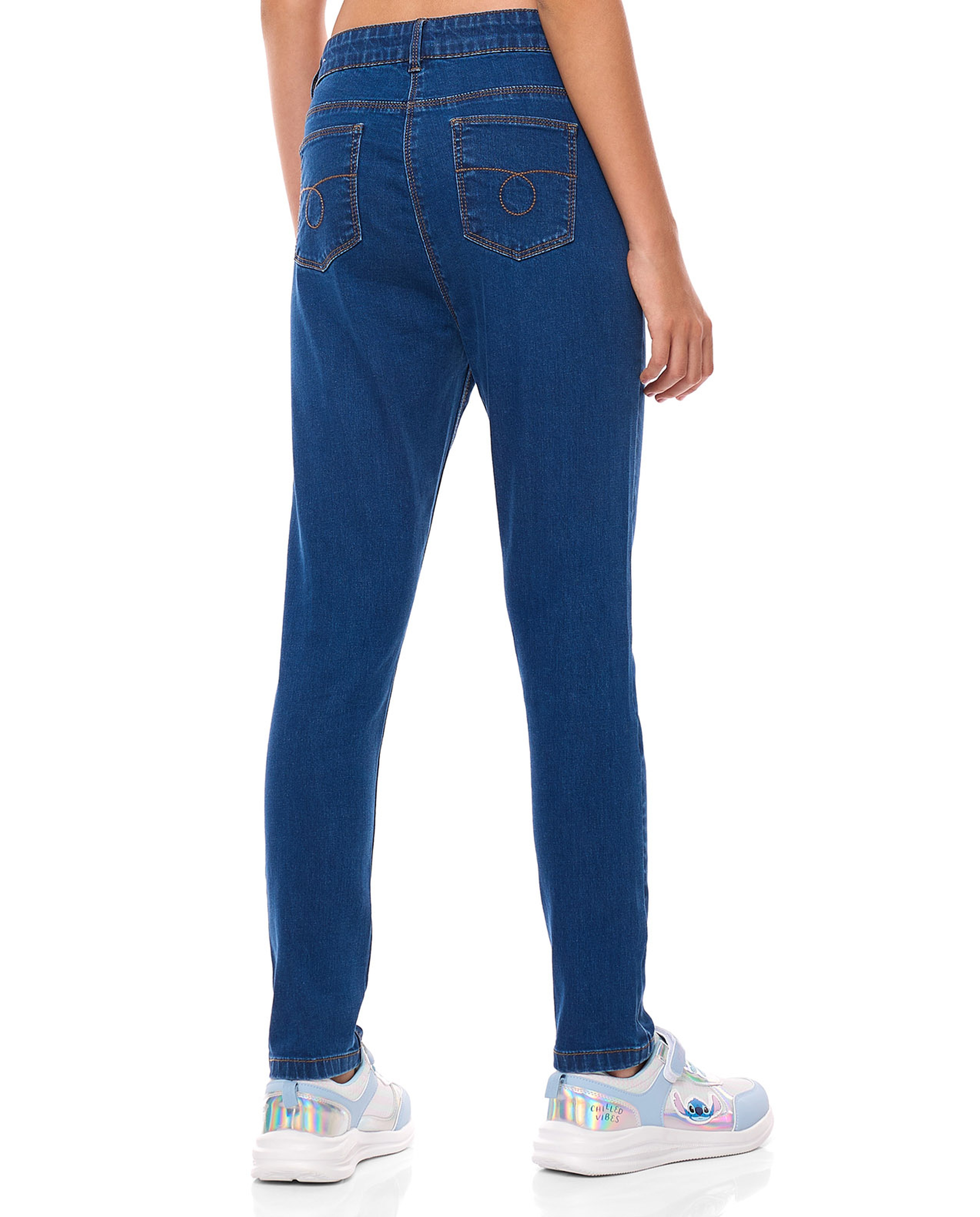 Washed Slim Fit Jeans with Button Closure