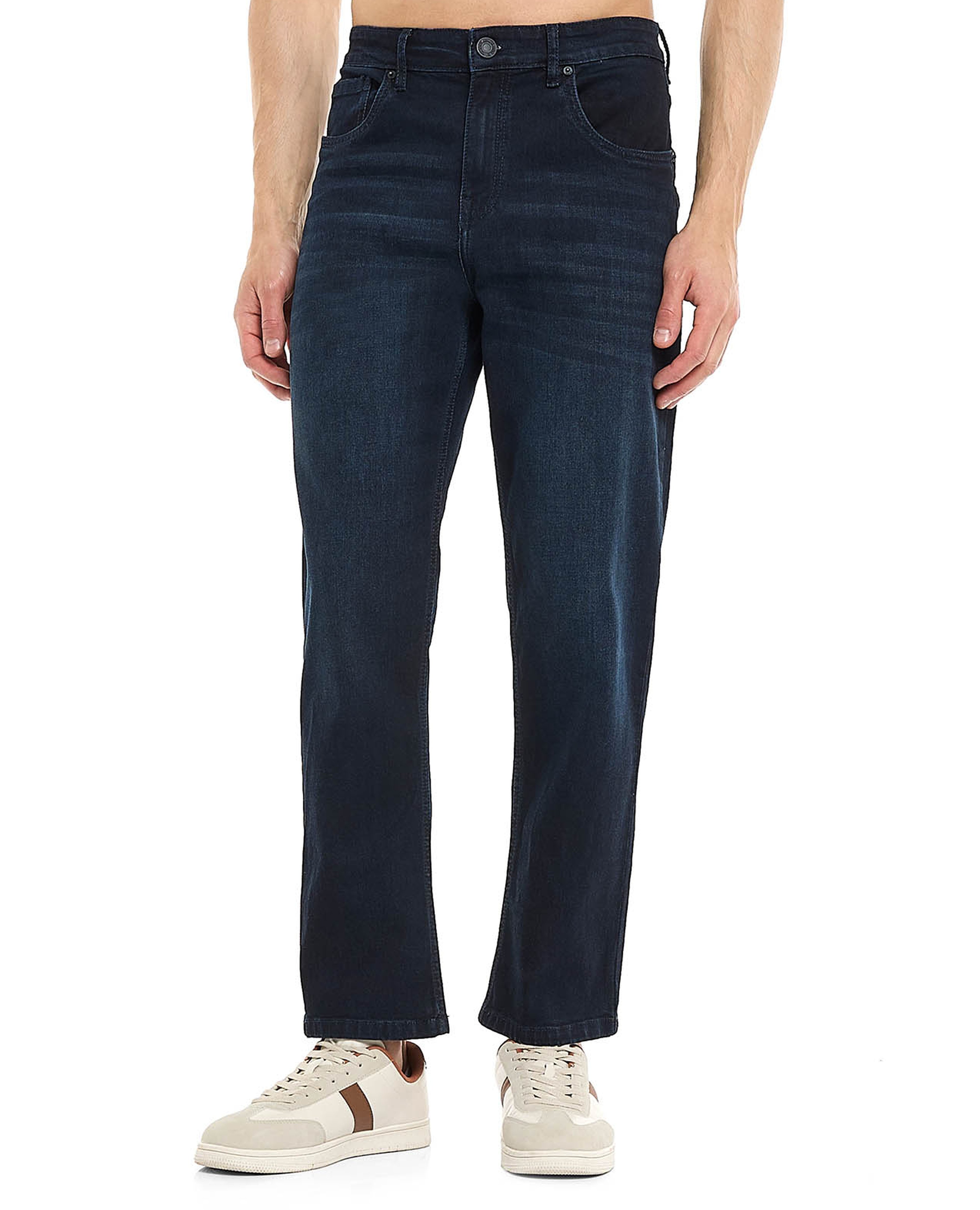 Faded Straight Fit Jeans with Button Closure