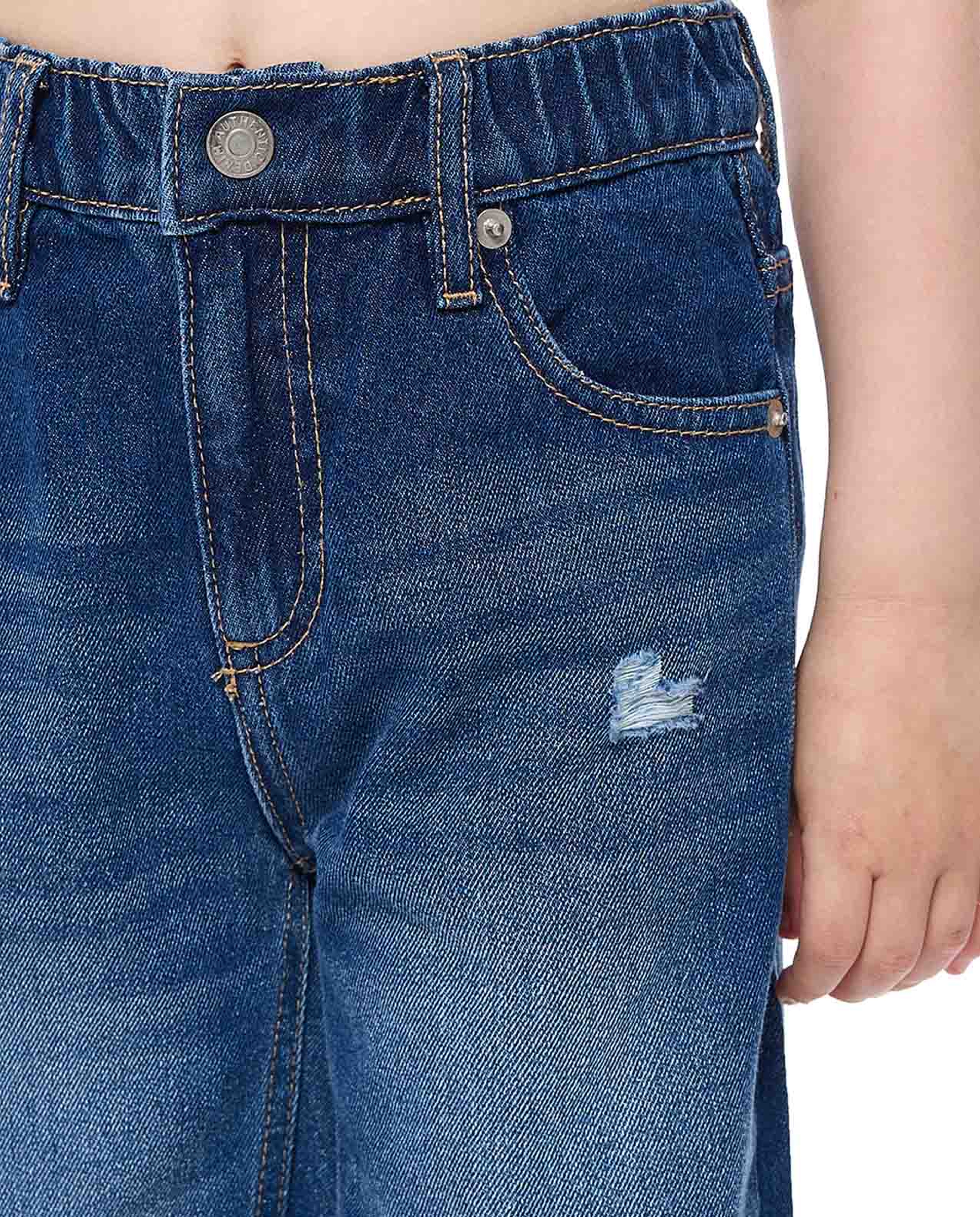 Faded Straight Fit Jeans with Button Closure