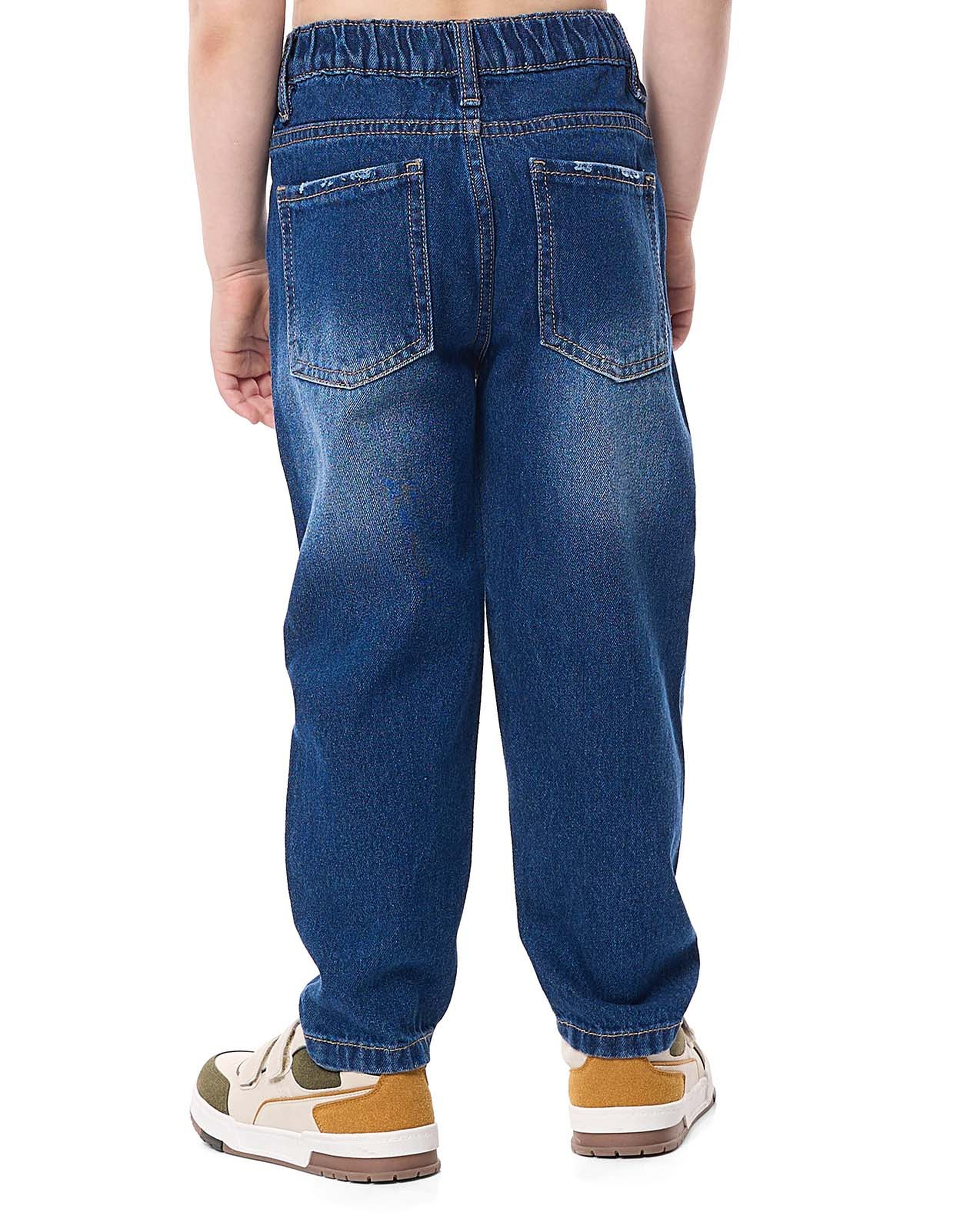 Faded Straight Fit Jeans with Button Closure