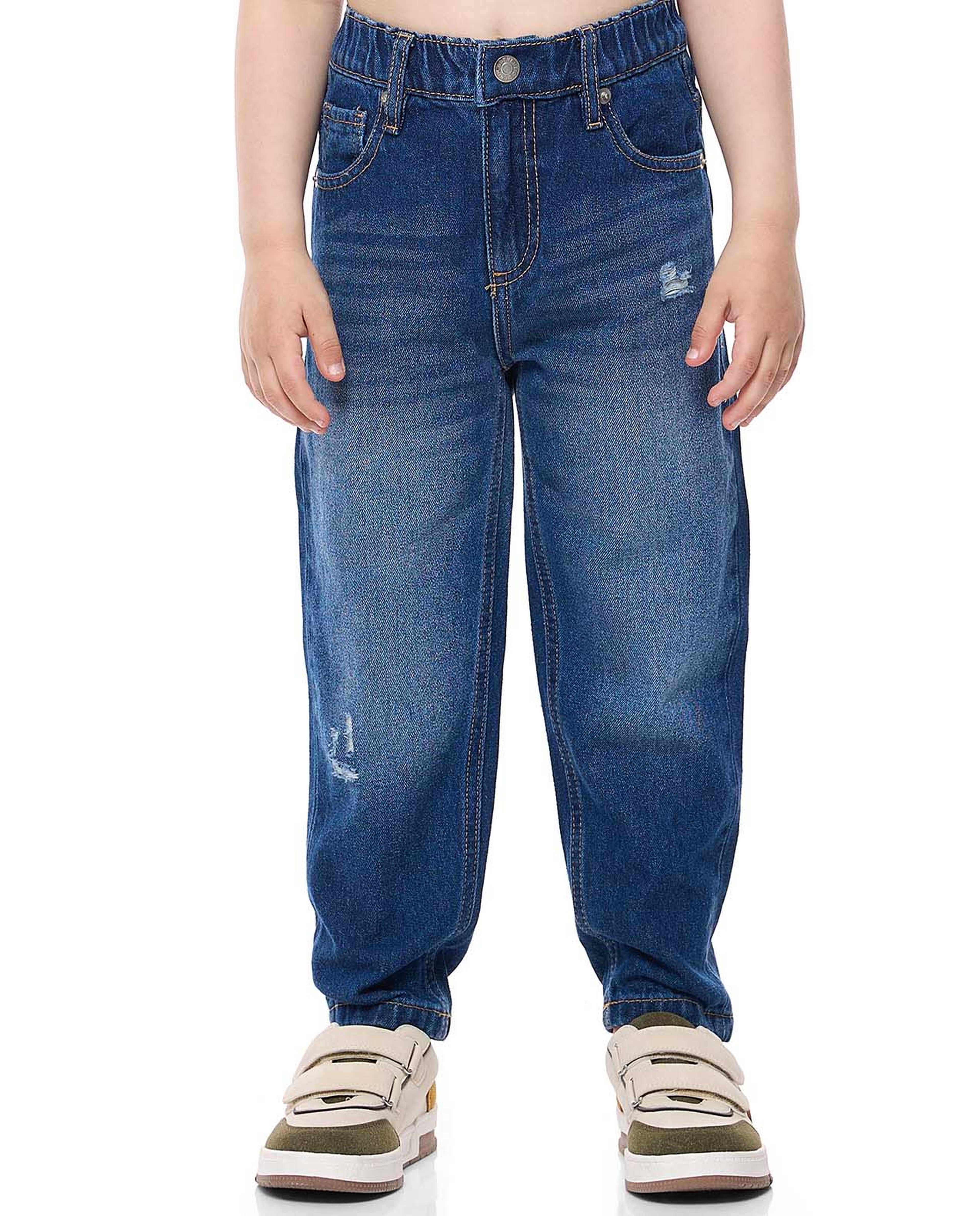 Faded Straight Fit Jeans with Button Closure
