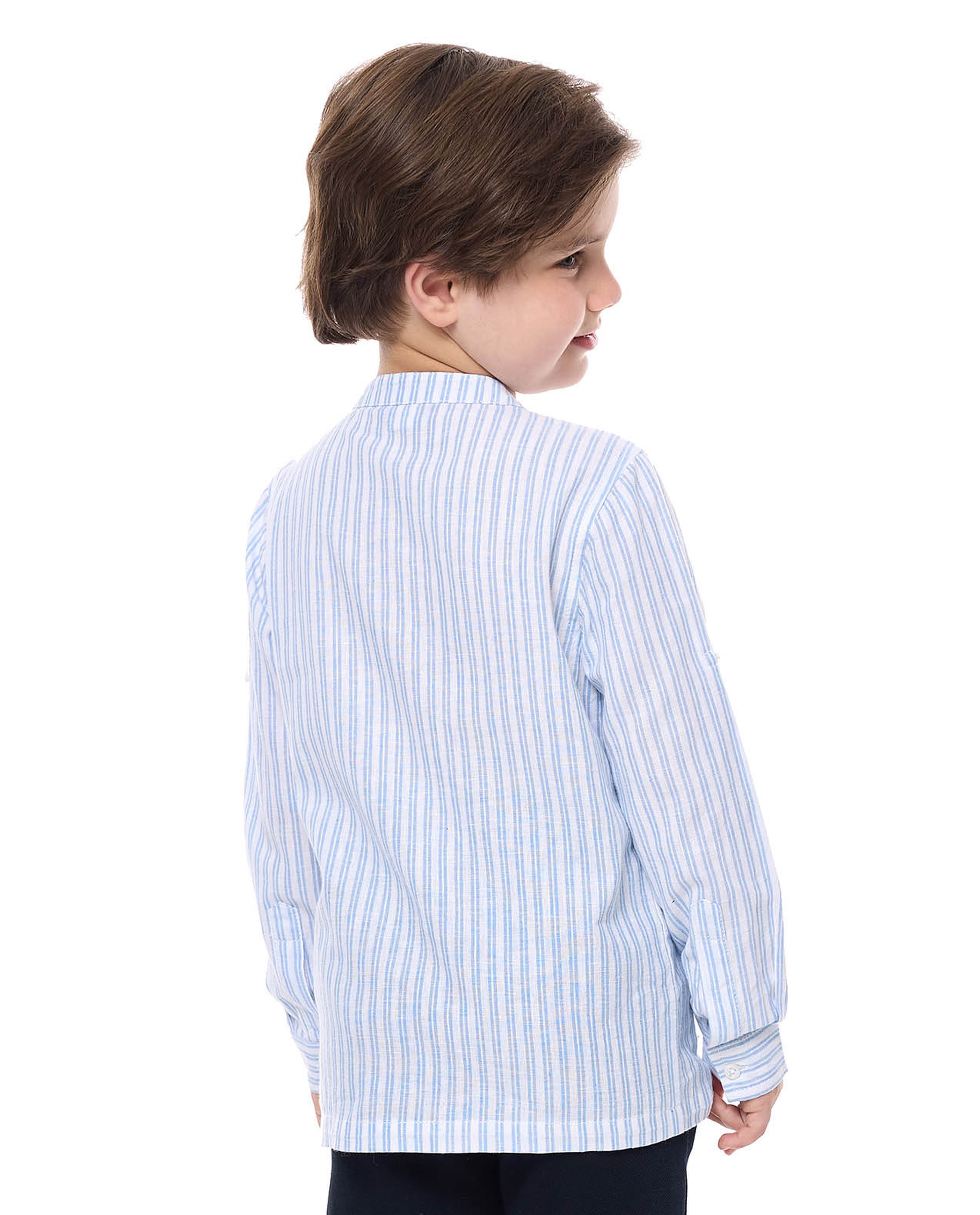 Striped Shirt with Mandarin Collar and Long Sleeves