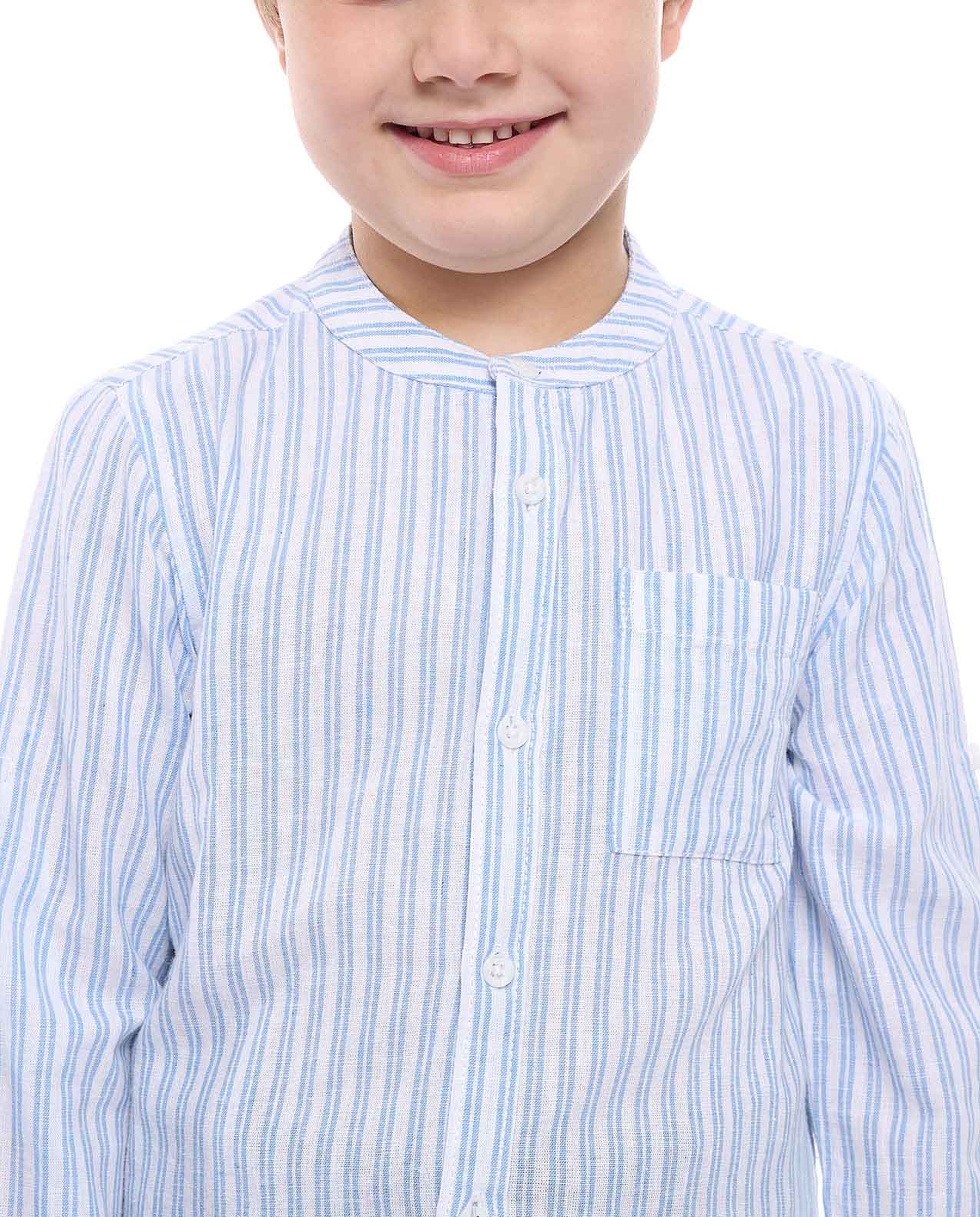 Striped Shirt with Mandarin Collar and Long Sleeves