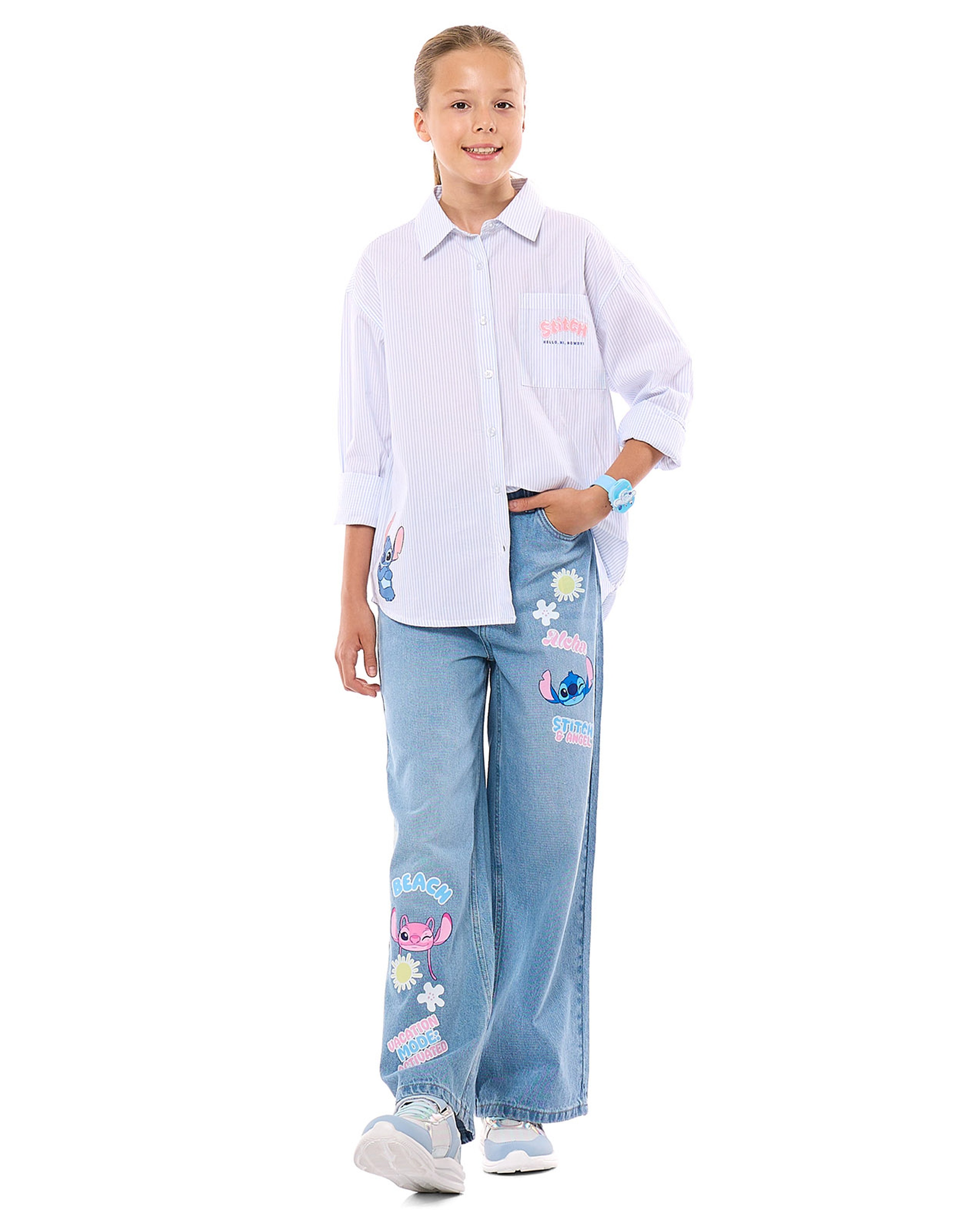 بنطال جينز واسع بطبعة