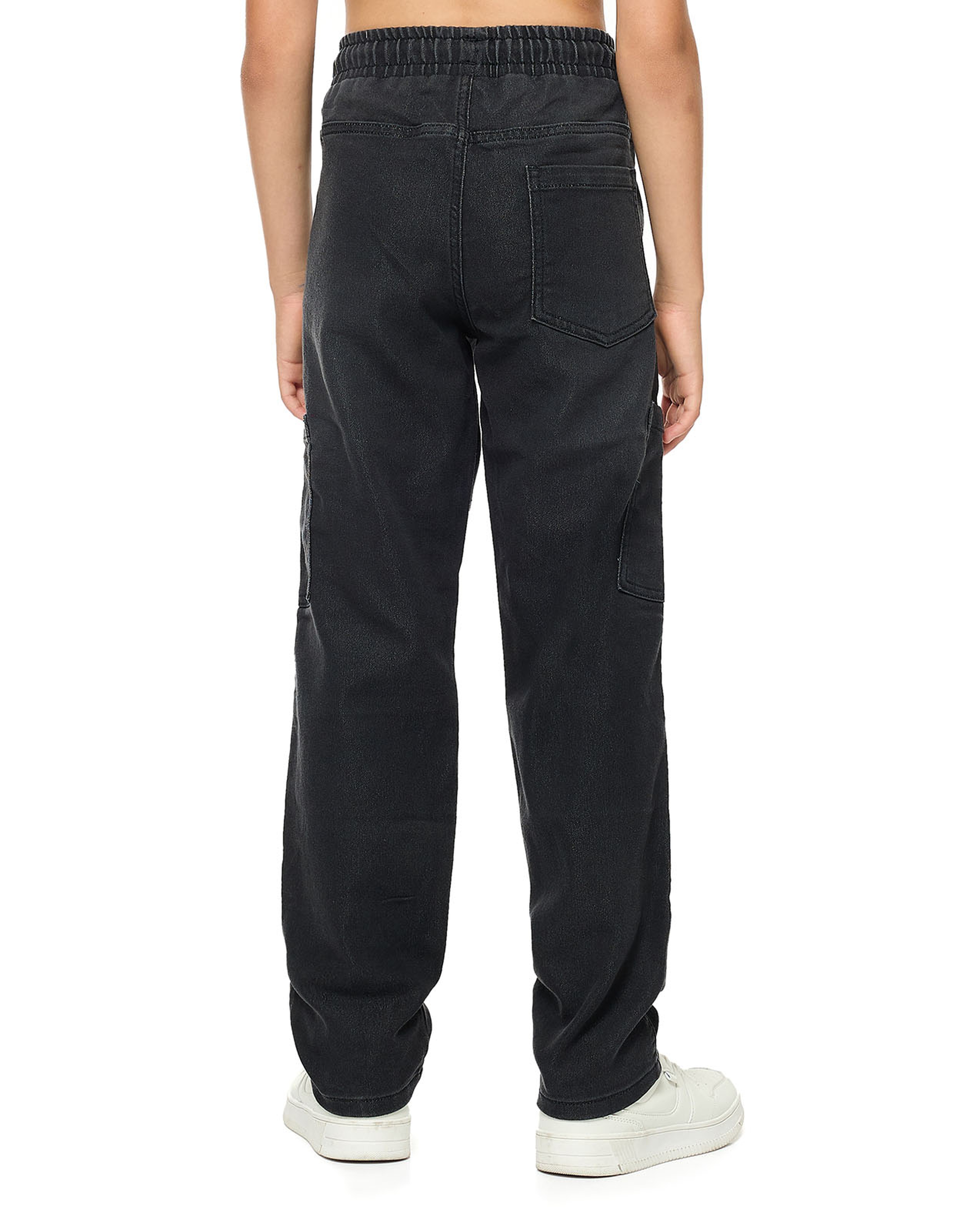 Washed Cargo Jeans with Drawstring Waist