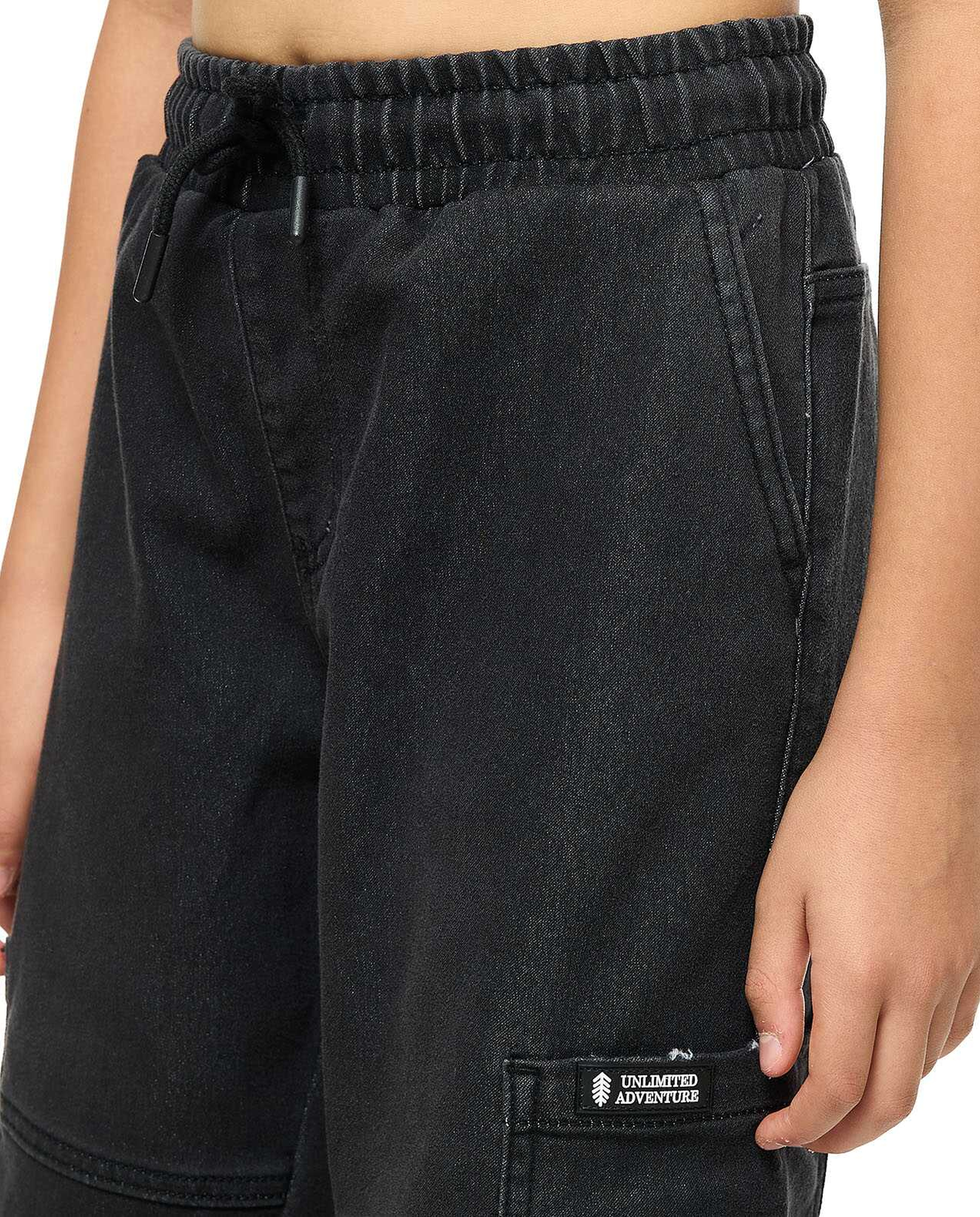 Washed Cargo Jeans with Drawstring Waist
